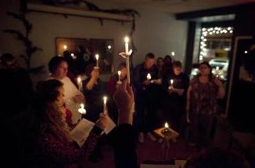 On Christmas Eve, just over a dozen people attended the candlelight service in the new space. “Welcome, everyone,” Wendy says. “Bless you for trying Sanctuary on Christmas Eve. It’s going to feel different. I hope it will feel like a blessing.”