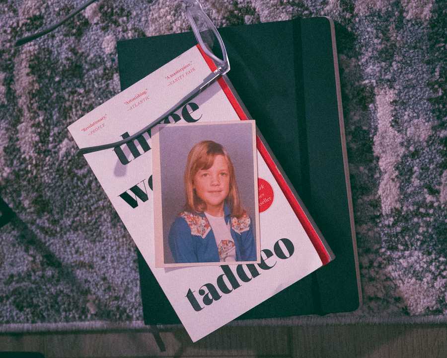 Central Pennsylvania - 5/10/2022 On left, Kate Price keeps a photo of herself in her journal, taken on picture day of first-grade. “Be the woman you needed as girl,” she now repeats to the photo. Erin Clark/Globe Staff