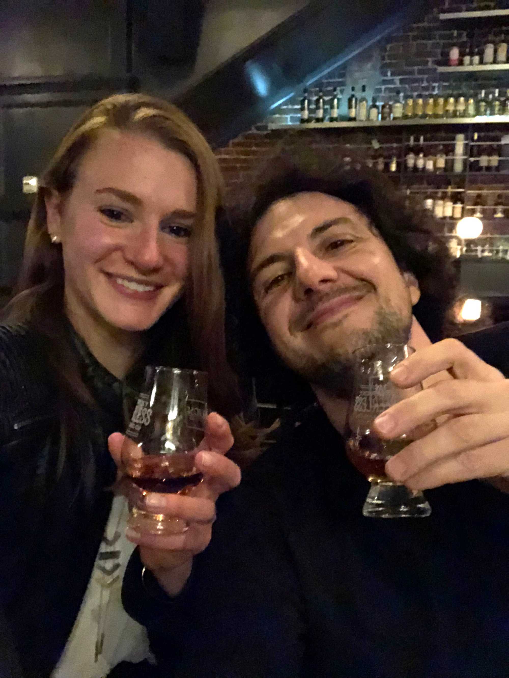 Kristin Knouse and David Sabatini at the Jack Rose Dining Saloon in Washington D.C., on April 18, 2018, a fateful night in their complex relationship.

