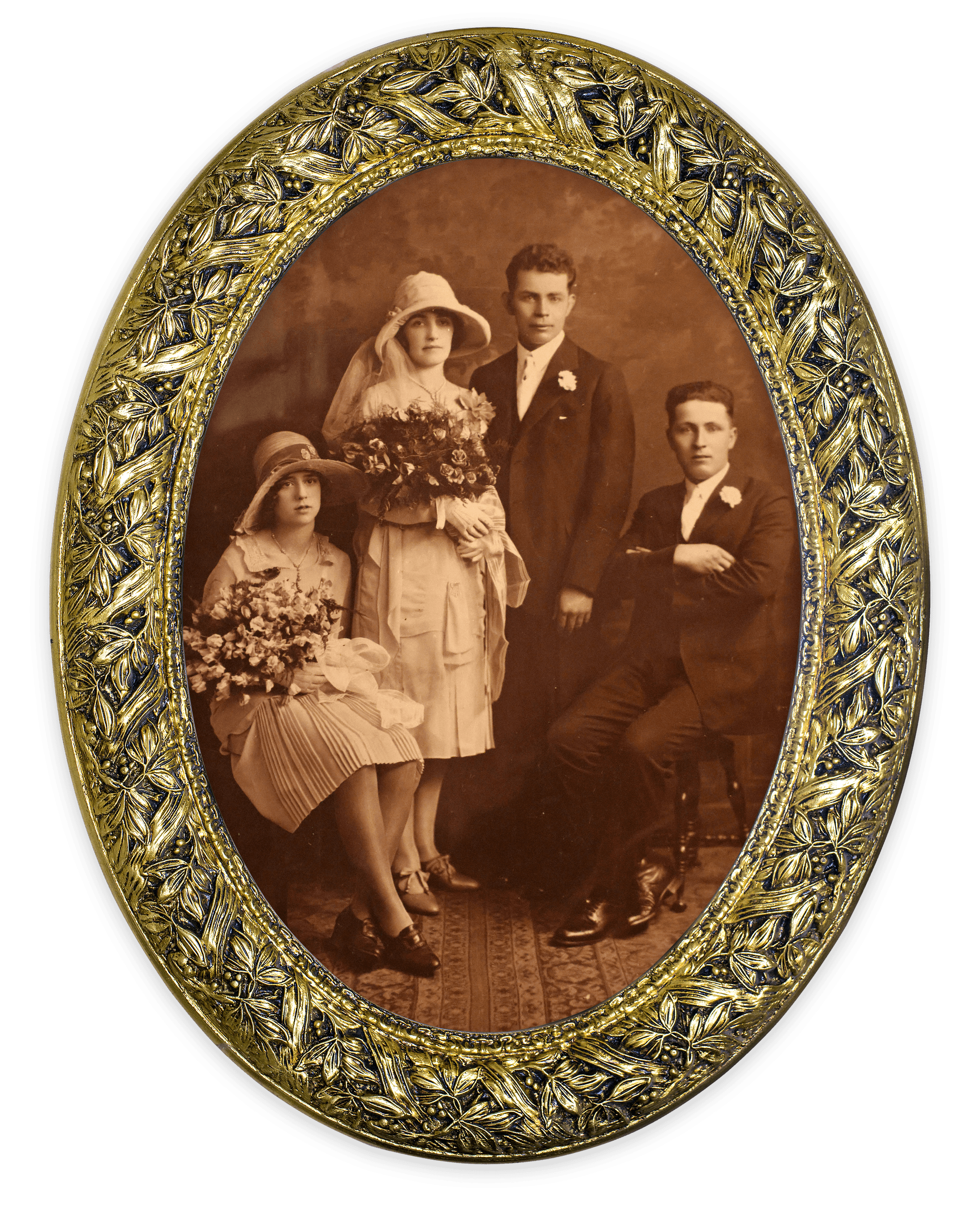 An old family photo shows James Keville (right) and Michael Keville (center), Mary Logue’s uncles, in an album. James purchased the Dartmouth Street home with his wife in 1943. 