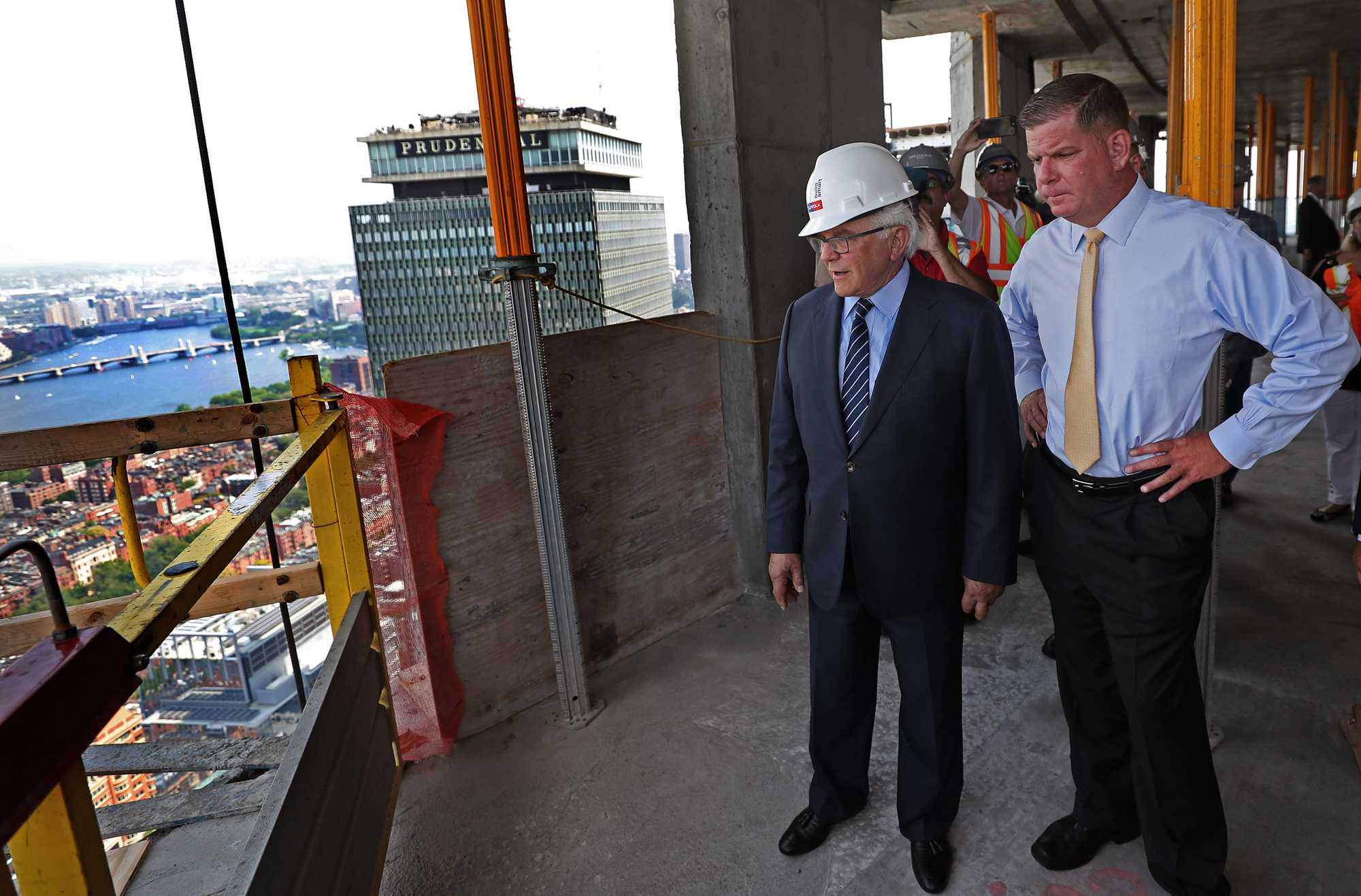 BOSTON, MA - 8/07/2018: On the 59th floor, Dick Friedman and Mayor Marty Walsh at the topping off ceremony for One Dalton, tallest building in Boston in 40 years.  (David L Ryan/Globe Staff ) SECTION: BUSINESS TOPIC 08onedalton