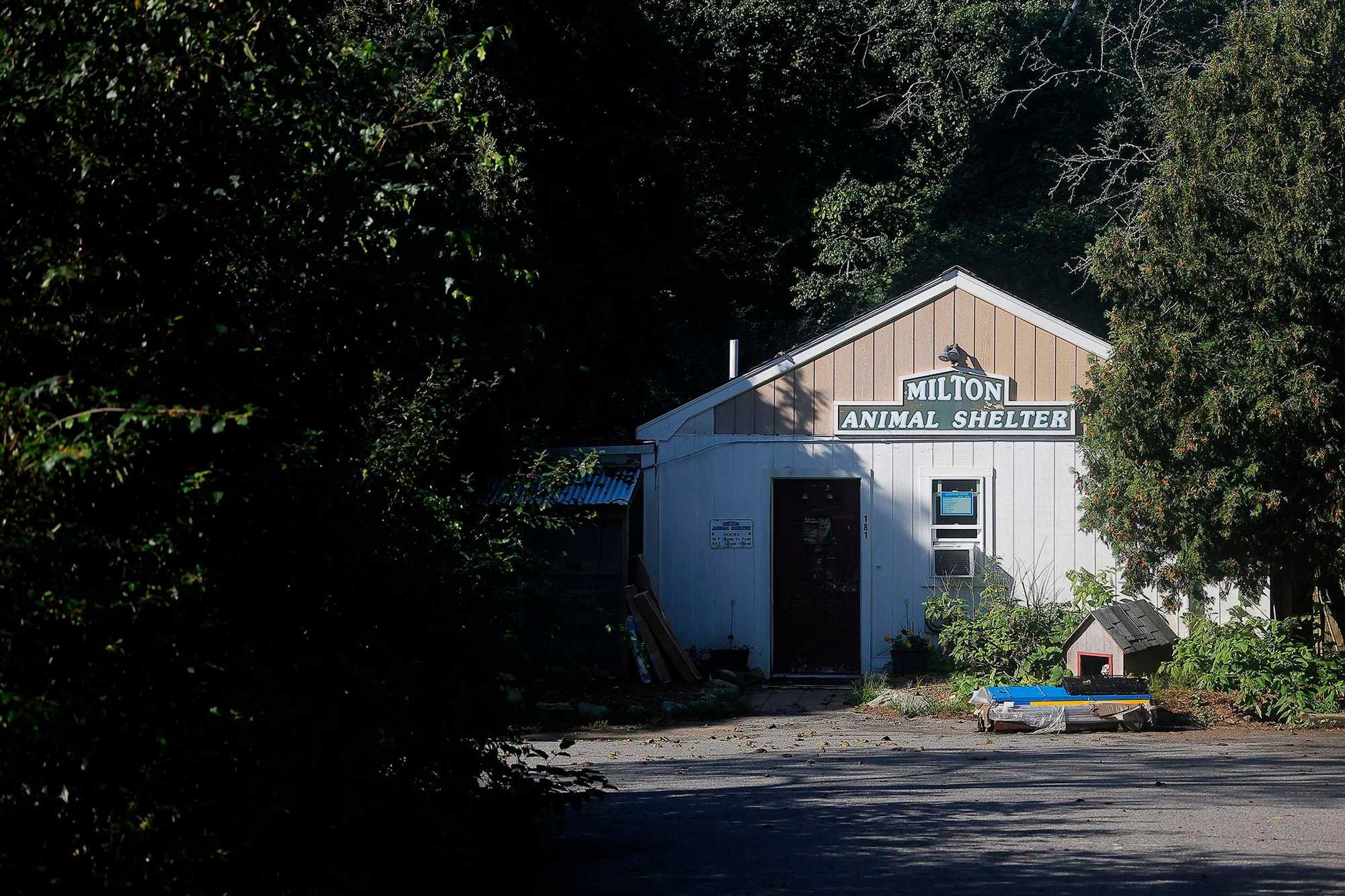 Milton, MA.  09/14/23 -   Milton’s animal shelter sits on land set aside centuries ago for the poor.  Governor William Stoughton (1631–1701) bequeathed Milton 40 acres of land intended for the poor.  It hasn’t worked out that way.  Much of the land was sold to a developer, and now multimillion dollar homes sit on the land.  Only a small portion remains.  The roots of the region’s housing issues lie in zoning laws that were passed, in some cases, before WWII.  Milton’s zoning requires single-family homes with few exceptions, making it a pleasant suburb, but exacerbating a housing shortage as well as traffic congestion.  (Lane Turner/Globe Staff) Reporter: (Patty Wen)  Topic: (xxhousingcrisis)