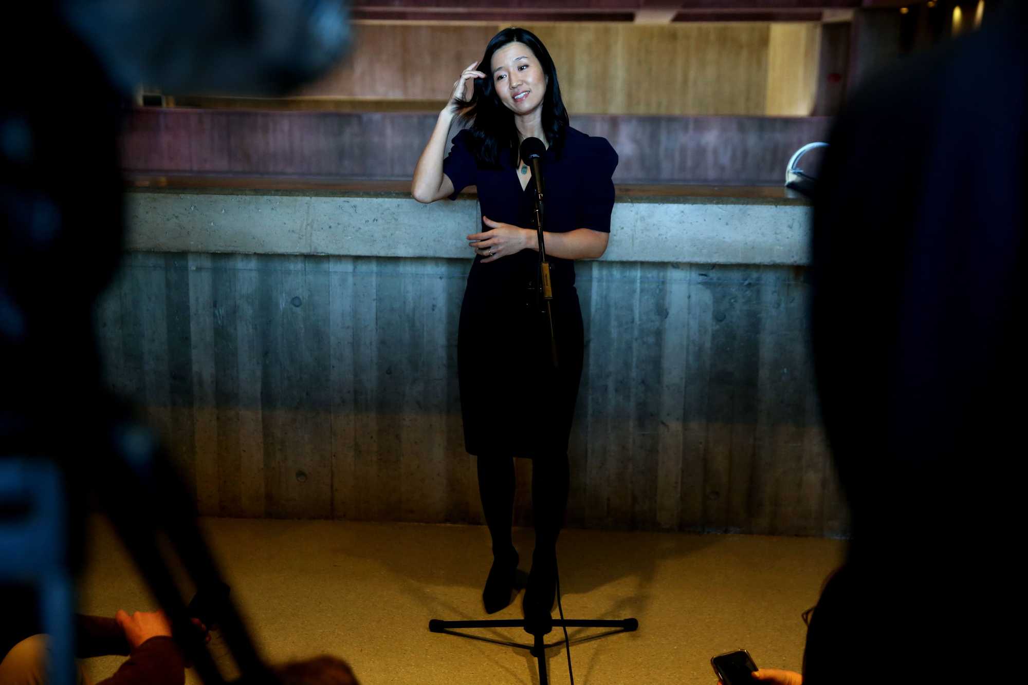 Boston Mayor Michelle Wu at City Hall on March 8, after the City Council approved her proposal to limit rent increases. The plan has since been submitted to the Legislature as a home-rule petition.
