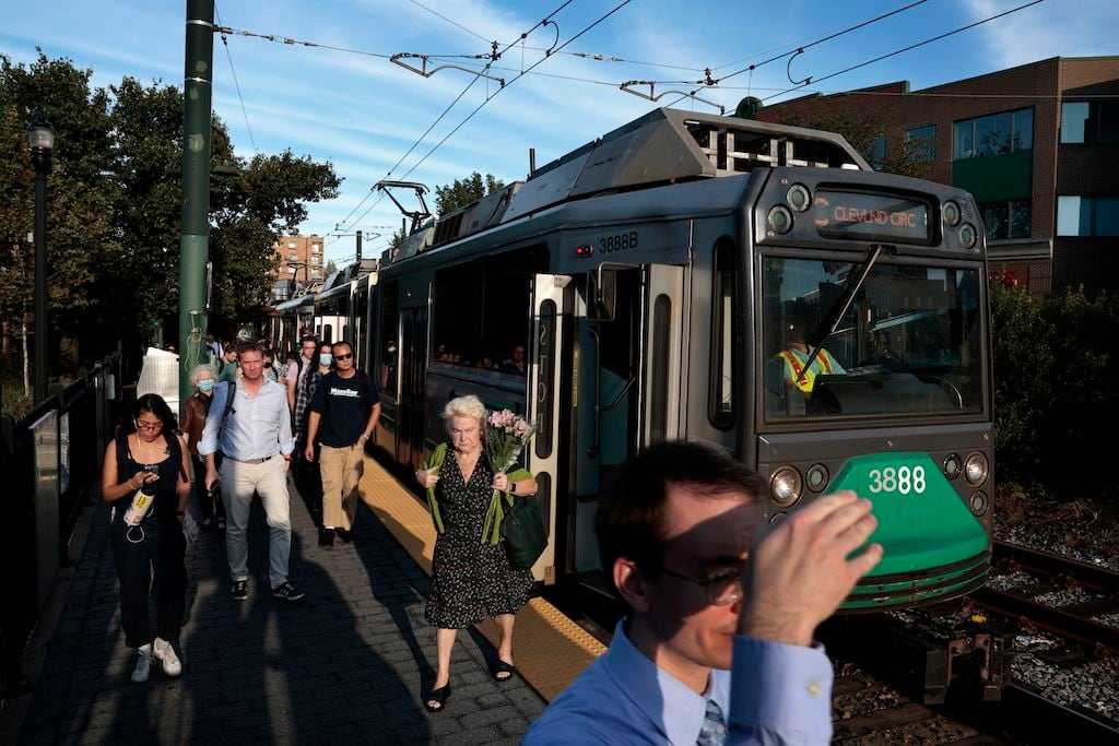 Green Line commuters arrived at Coolidge Corner Station, one of many stops along three trolley lines that come to Brookline. 