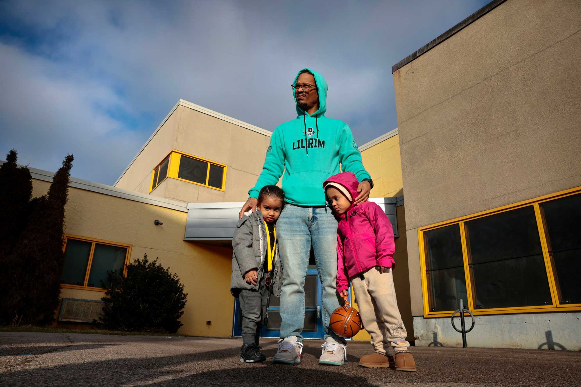 Steve “Nugget” DoSouto, joined his nephew Alex, 4, (left) and daughter, Nova, 4, outside the Holland Community Center following one of his Beantown SLAM children's clinics. Alex, the son of Nugget’s brother Milton, is named for his late uncle