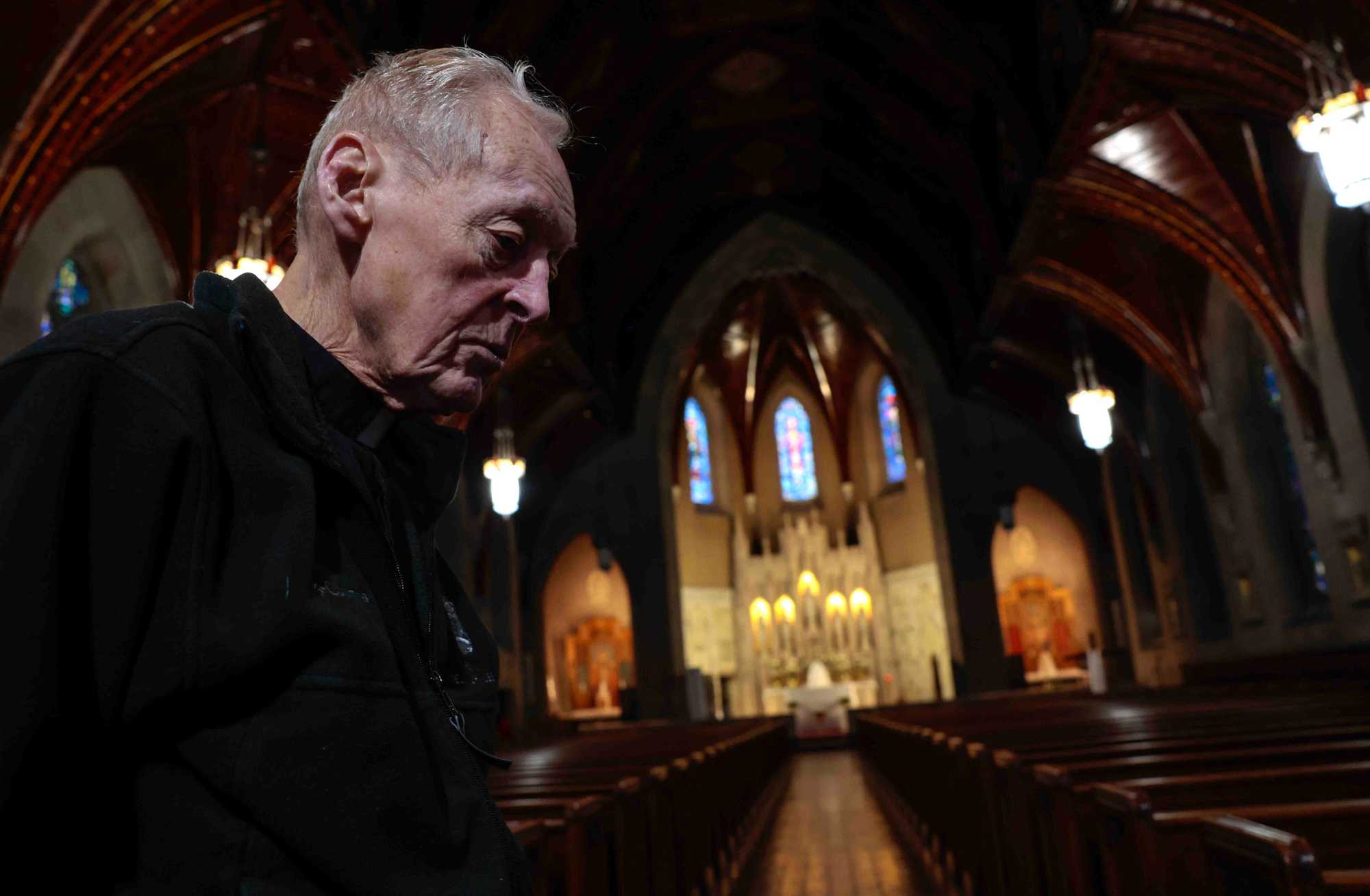 The Rev. Richard “Doc” Conway, at St. Peter Church in Dorchester in 2024. Conway led the funeral Mass for Alex DoSouto at the church in 2015 and appealed for an end to gang and gun violence.