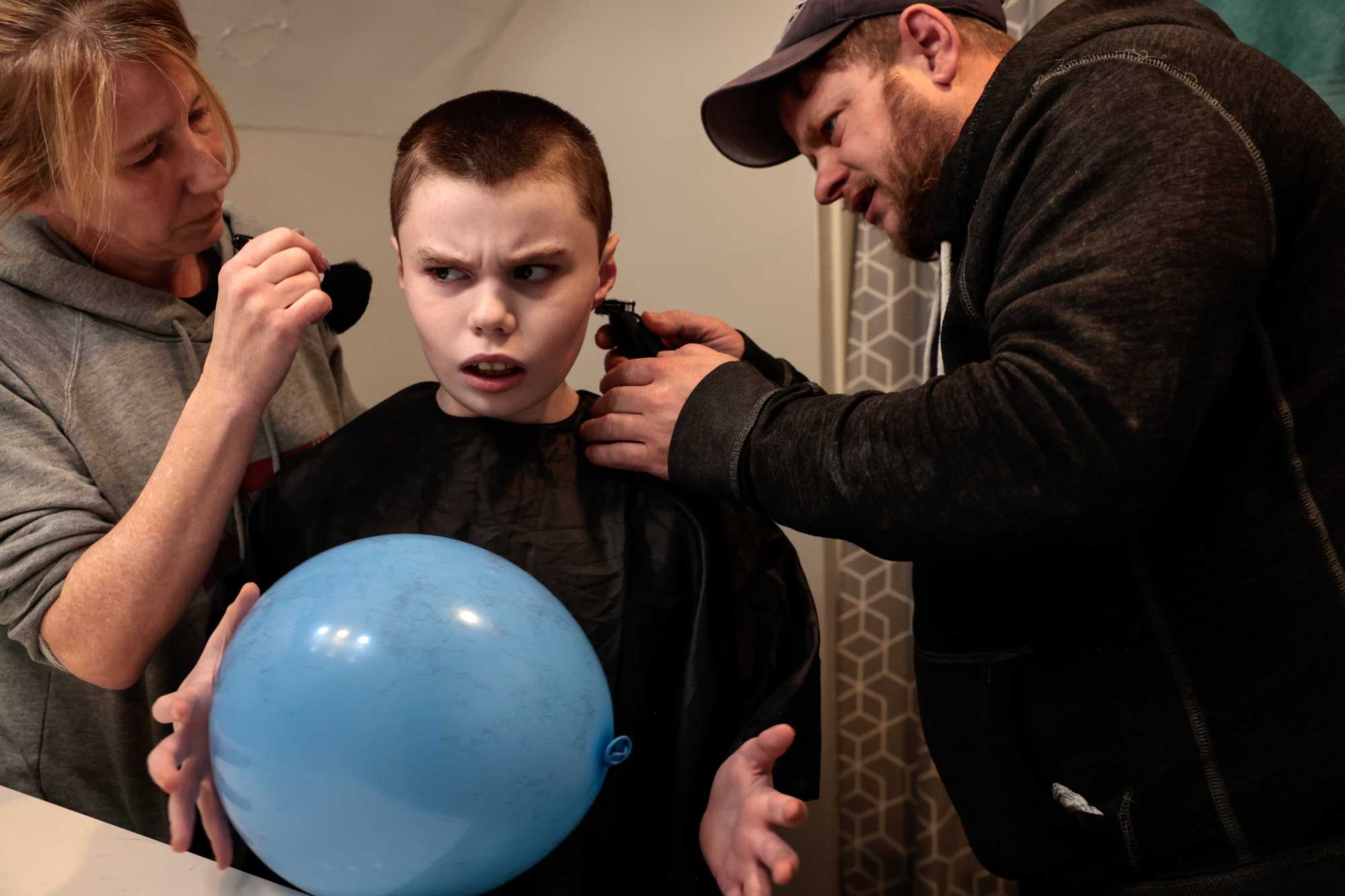 Jen Fowler and her partner, Phil Corriveau, gave Dante a haircut at their home in Wakefield in March. "It took a while to desensitize him. Eventually, he didn’t cry. Now I think he likes it. He wants to wear the cape,“ Jen said.