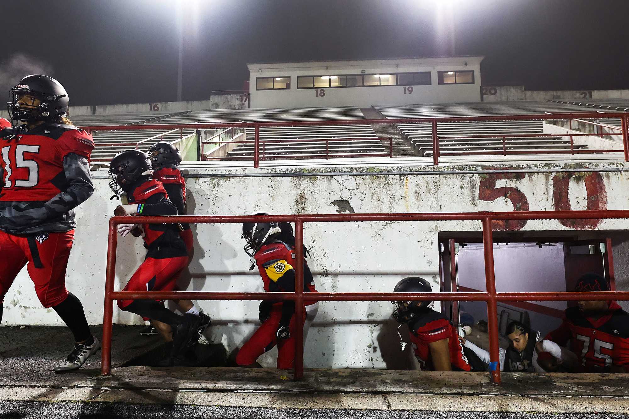 TechBoston players leave the locker room at White Stadium for a game against Chelsea in November 2023.