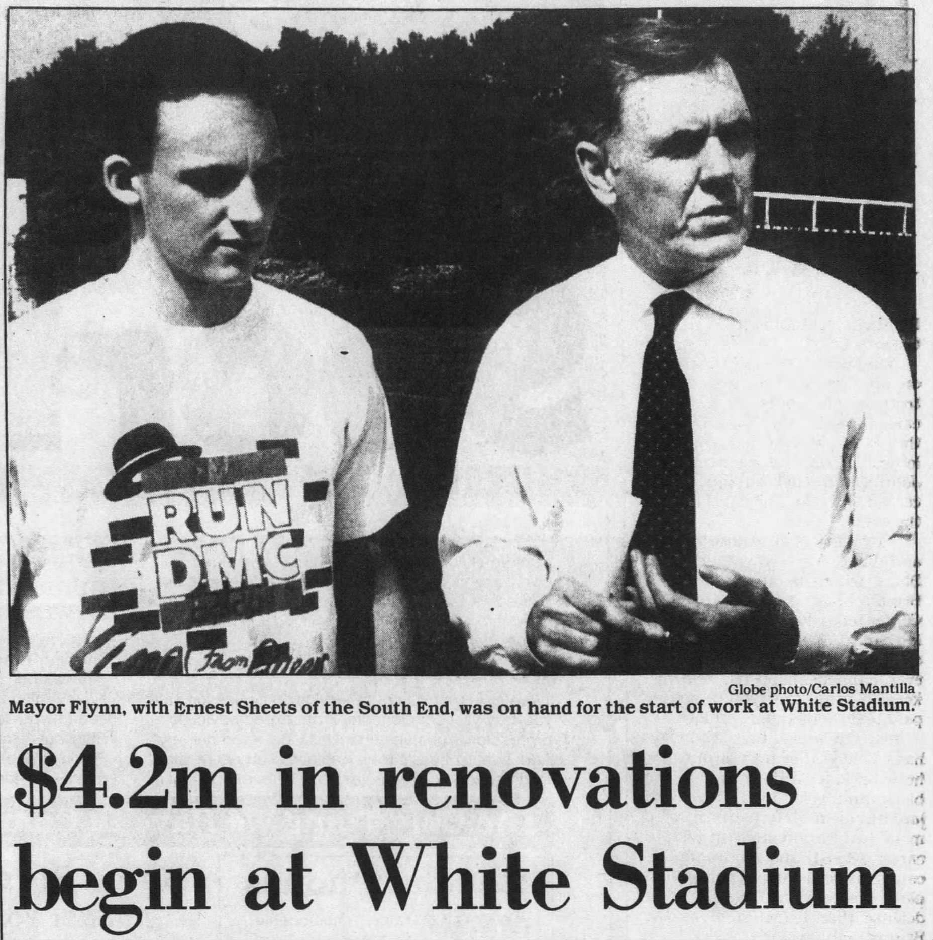 In a photo op published in the Sept. 8, 1989, Globe, Mayor Ray Flynn breaks ground on White Stadium renovations. That year, Franklin Park celebrated its 100th anniversary.