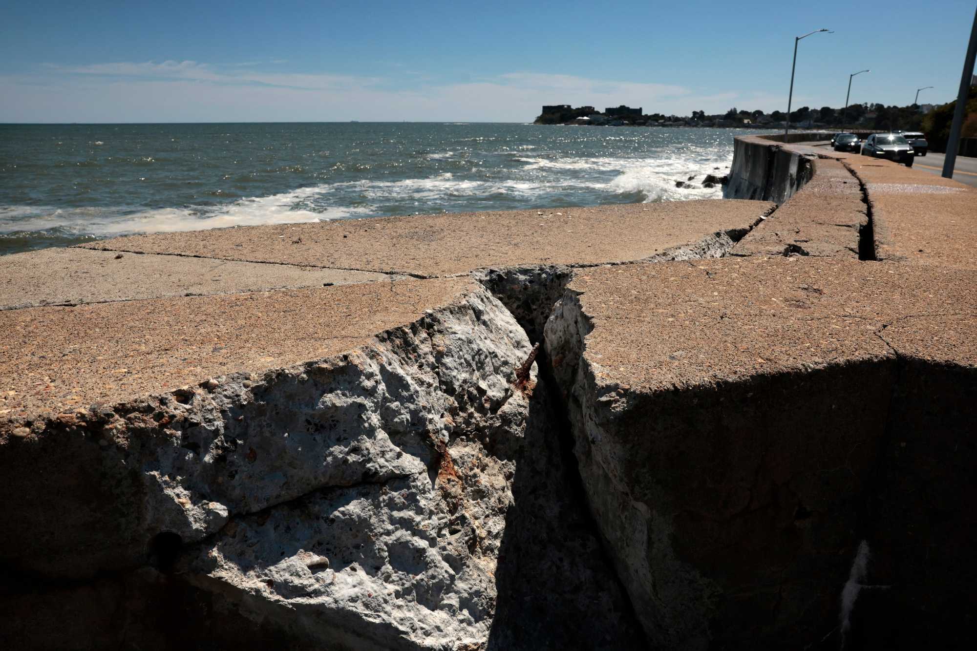 Storm damage on the sea wall along Winthrop Parkway.