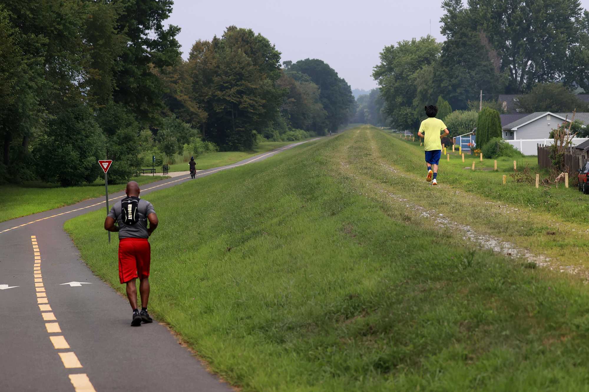A view of the levee near the Paderewski Street Flood Control building in Chicopee. Massachusetts' levee system was built for a different time with more predictable rainfall and fewer extreme events.
