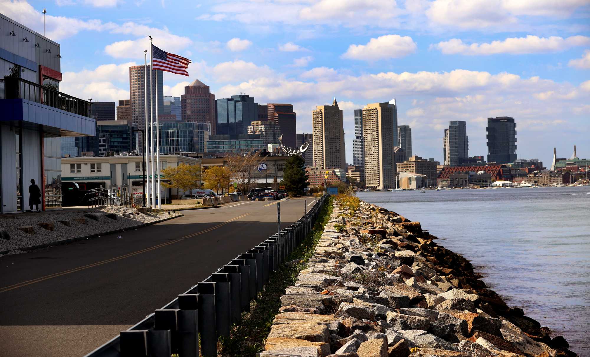A sea wall on Shoreline Road in the Seaport District.