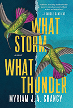 A book cover for What Storm, What Thunder