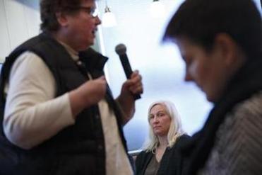 Kathy Williams (left), an influential voice, worried Sanctuary was in danger of becoming an arts organization with a vaguely spiritual patina. She still had confidence in Wendy, but Karen Barca (center) did not. Karen clashed with Wendy since shortly after her arrival. Wendy saw Karen as “a classic antagonist in the church” — and some of the others agreed. Karen said she was representing the views of people unwilling to speak up.