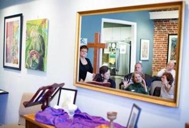 Wendy led a small group gathered at Sanctuary for ART Church in March 2016. ART Church looks at scripture and liturgy through the lens of the art installed in the Gallery at Sanctuary; this month, the works discussed were by Lisa L. Sears.