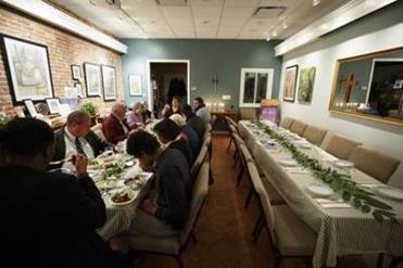 The time since the move has been uneven, despite many successes. At Maundy Thursday dinner, the small sanctuary is only half-filled for supper. But new members are among those at the table: Joanna Begin brought her 16-month-old daughter, Evelyn Whitman, and her boyfriend, Justin Whitman, with her to the service.