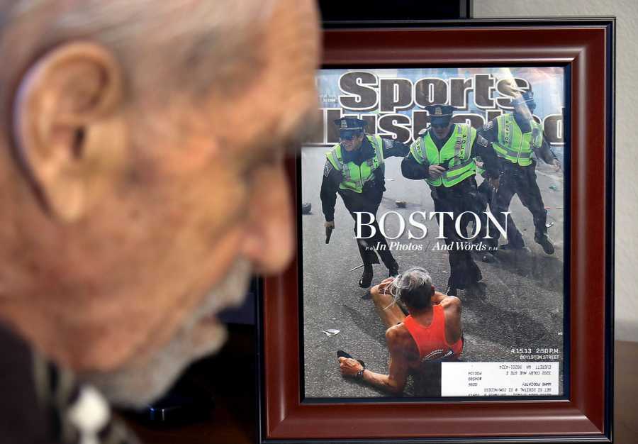 Iffrig keeps a framed copy in his room of the Sports Illustrated cover that featured the photograph taken of him on the day of the bombing by Boston Globe staff photographer John Tlumacki. 