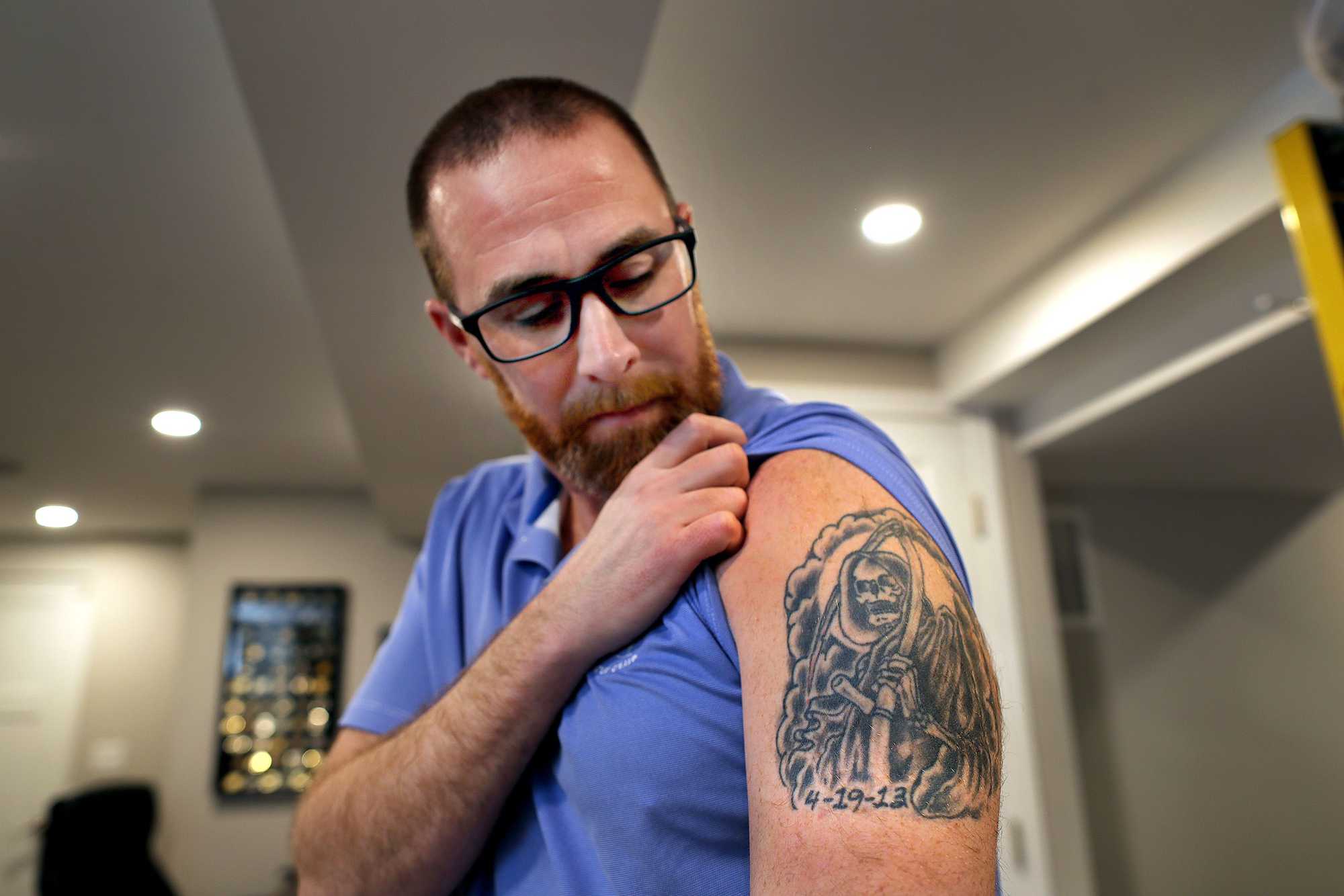 Dic Donohue got a tattoo in 2013 that he calls "cheating death." It includes the date that he was shot.