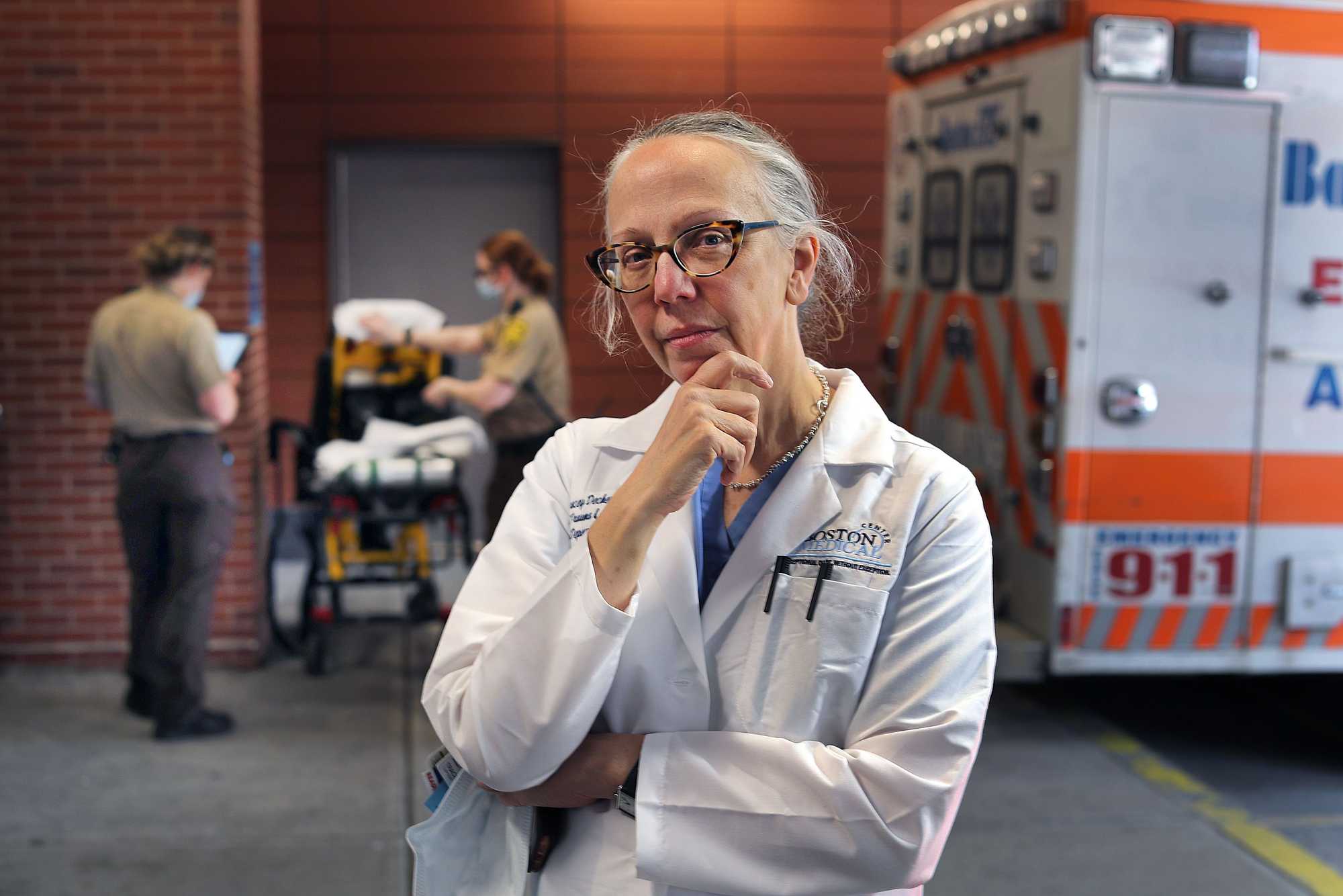 Trauma surgeon Tracey Dechert outside at the ambulance bay at the trauma unit at Boston Medical Center. She did amputations during the Boston Marathon bombings. 