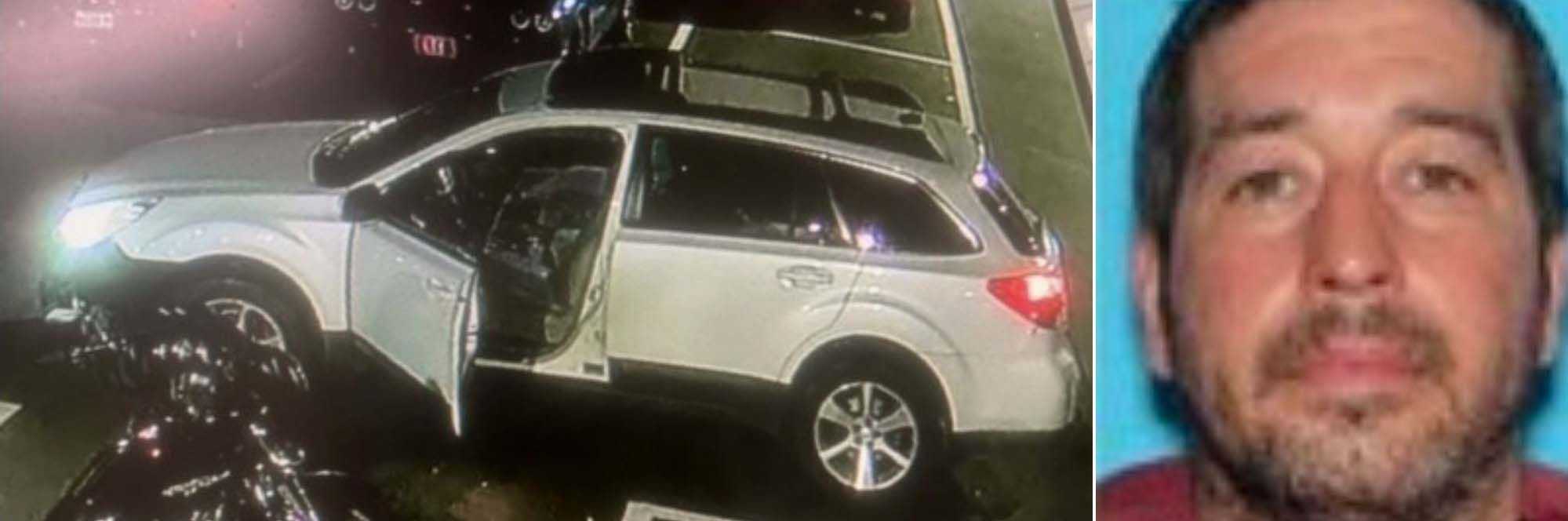 The suspect Robert Card and his car are pictured in these images released by authorities. 