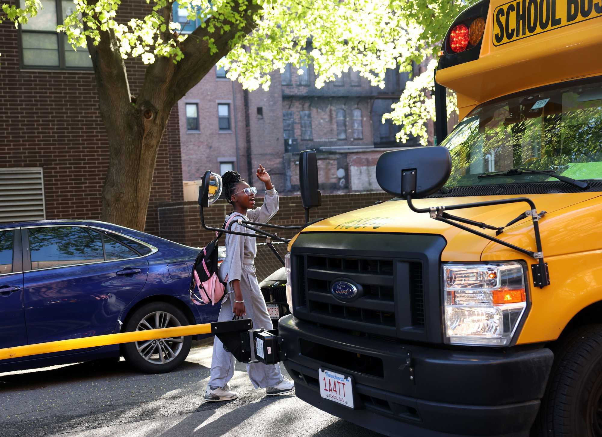 Soneia Bowens's daughter, Laren, 12, waved as she got on the bus to go to school. 
