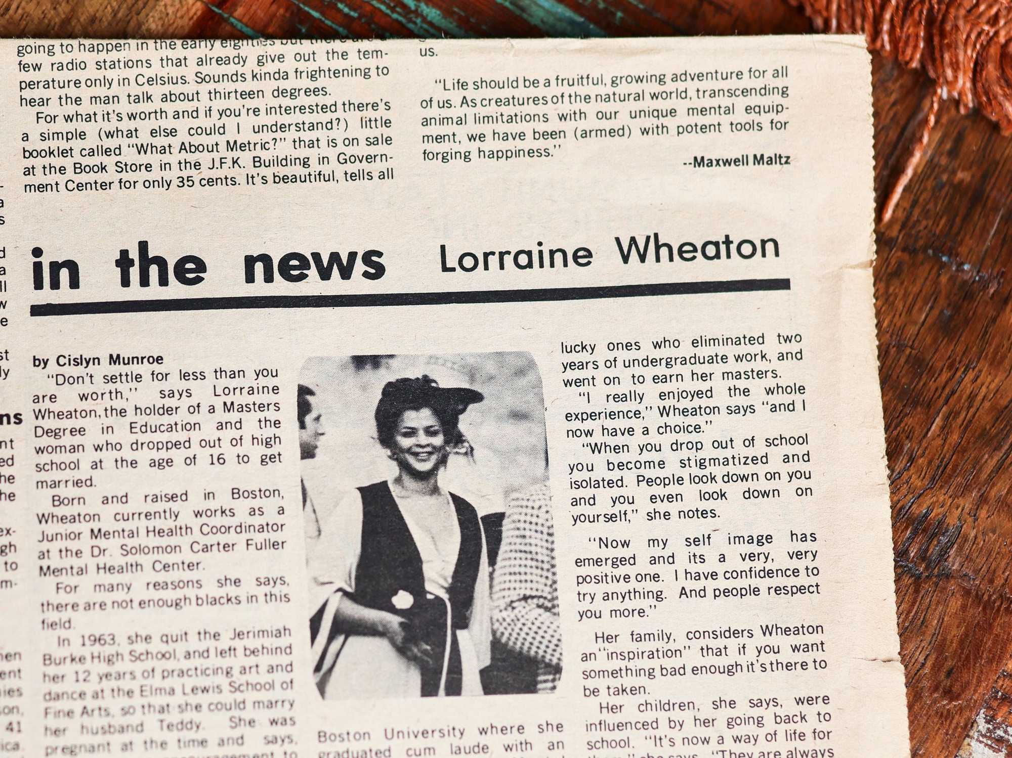Lorraine Johnson-Graham in the Bay State Banner newspaper from 45 years ago.
