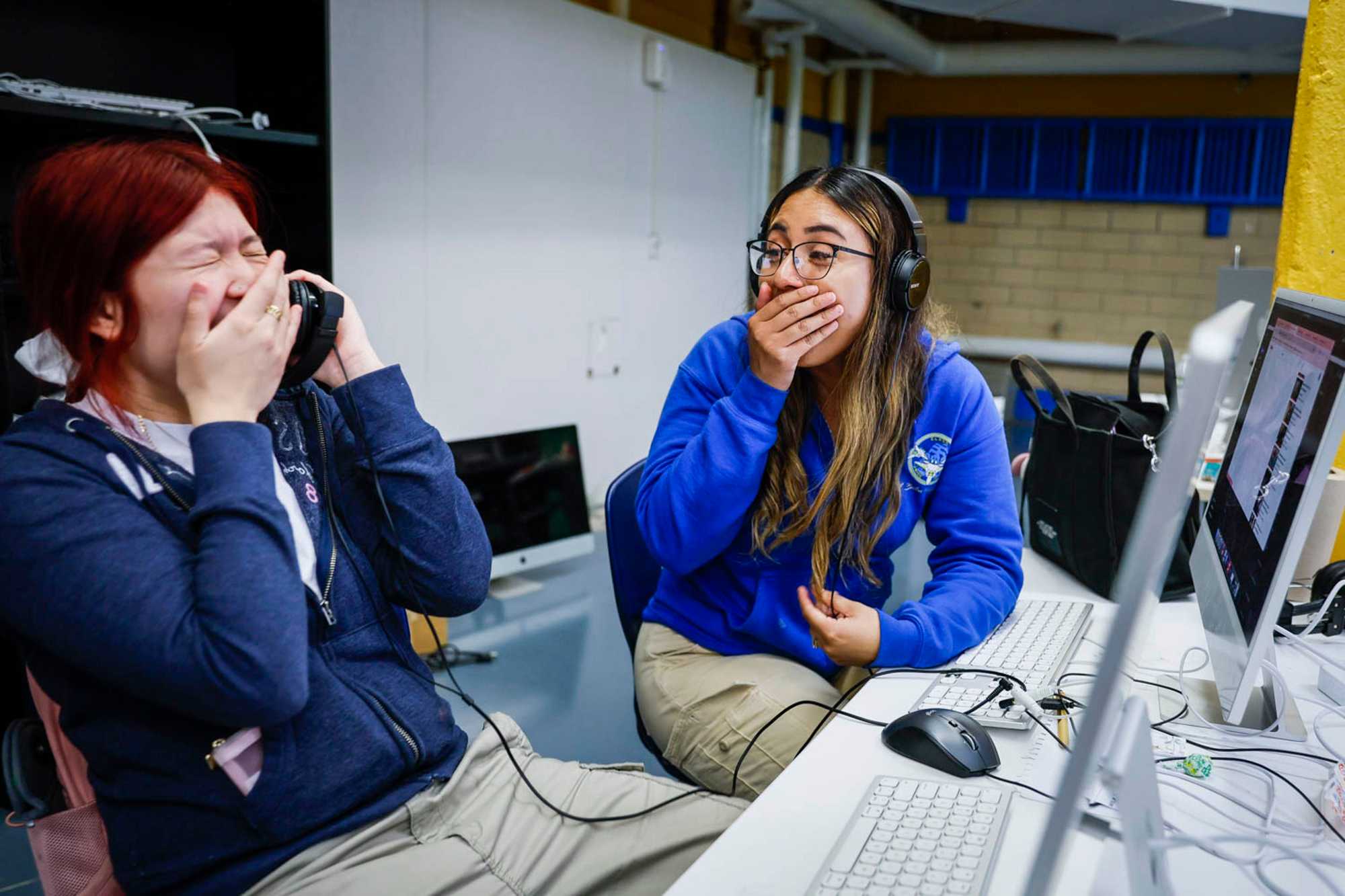 In a multimedia class at East Boston High, students worked on a movie. Only three district high schools offer a wider array of programming than East Boston: the coveted exam schools — Boston Latin School, Boston Latin Academy, and the John D. O'Bryant School of Mathematics and Science. (Erin Clark/Globe Staff)
