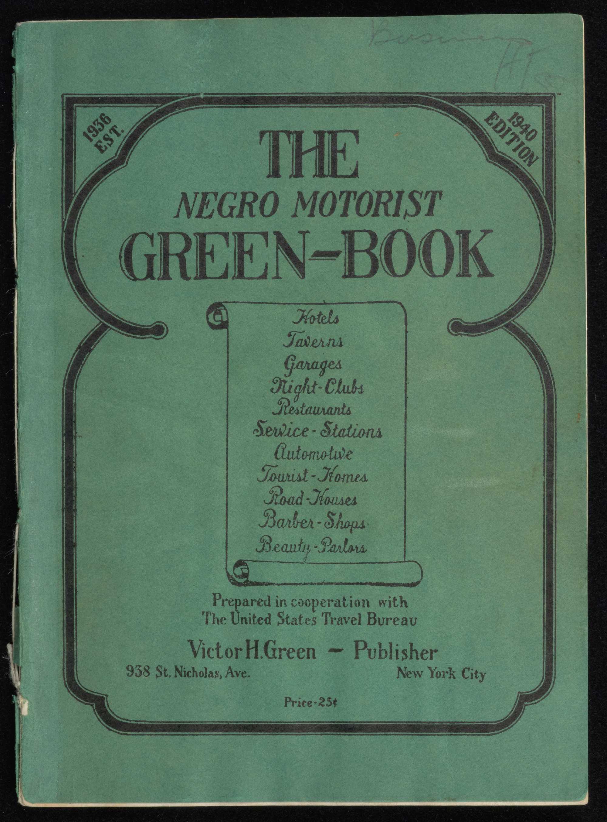 The cover of the 1940 edition of the Green Book.