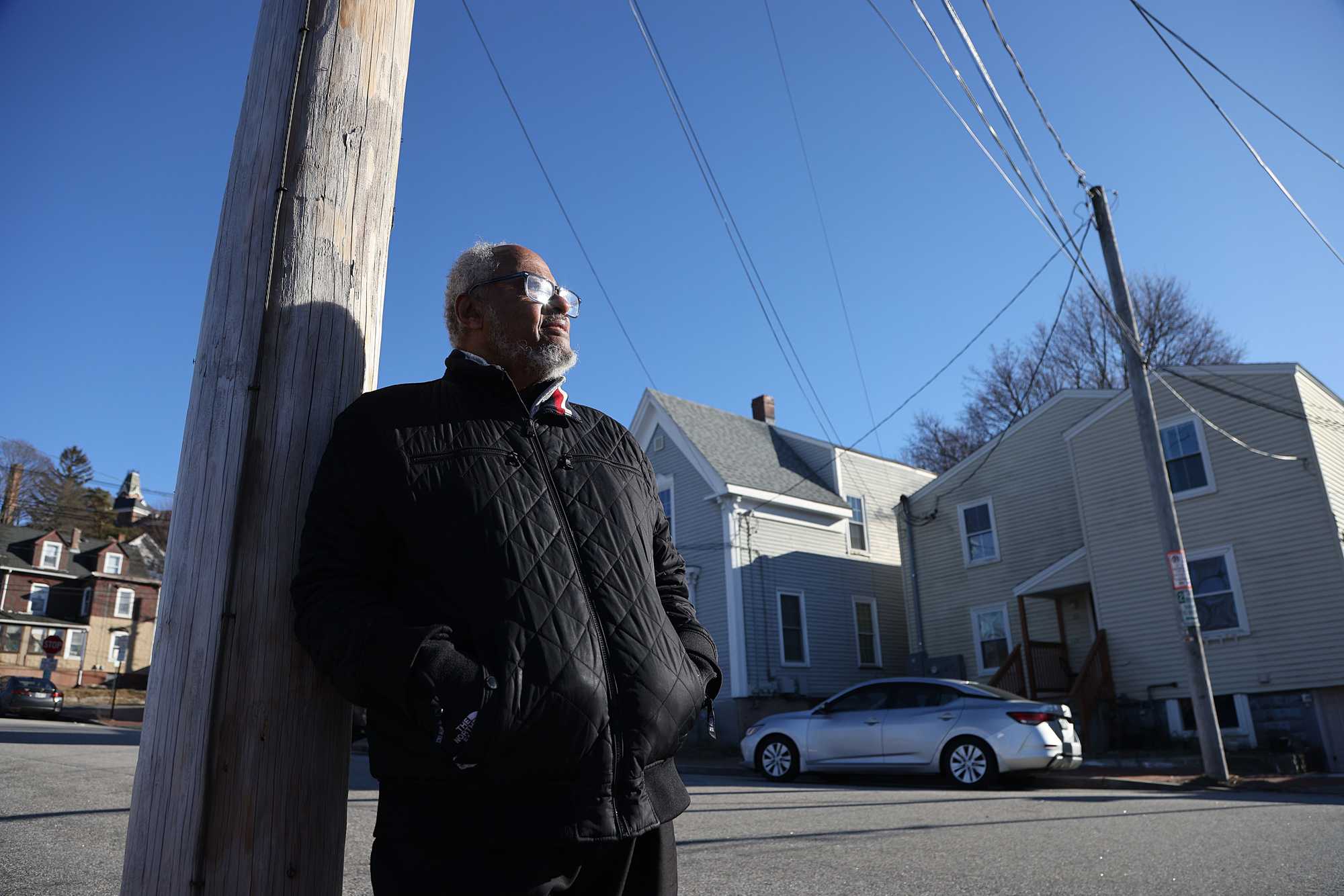 Bob Greene  in front of the former Thomas Tourist Home (far right), a Green Book destination for Black travelers in Maine. 