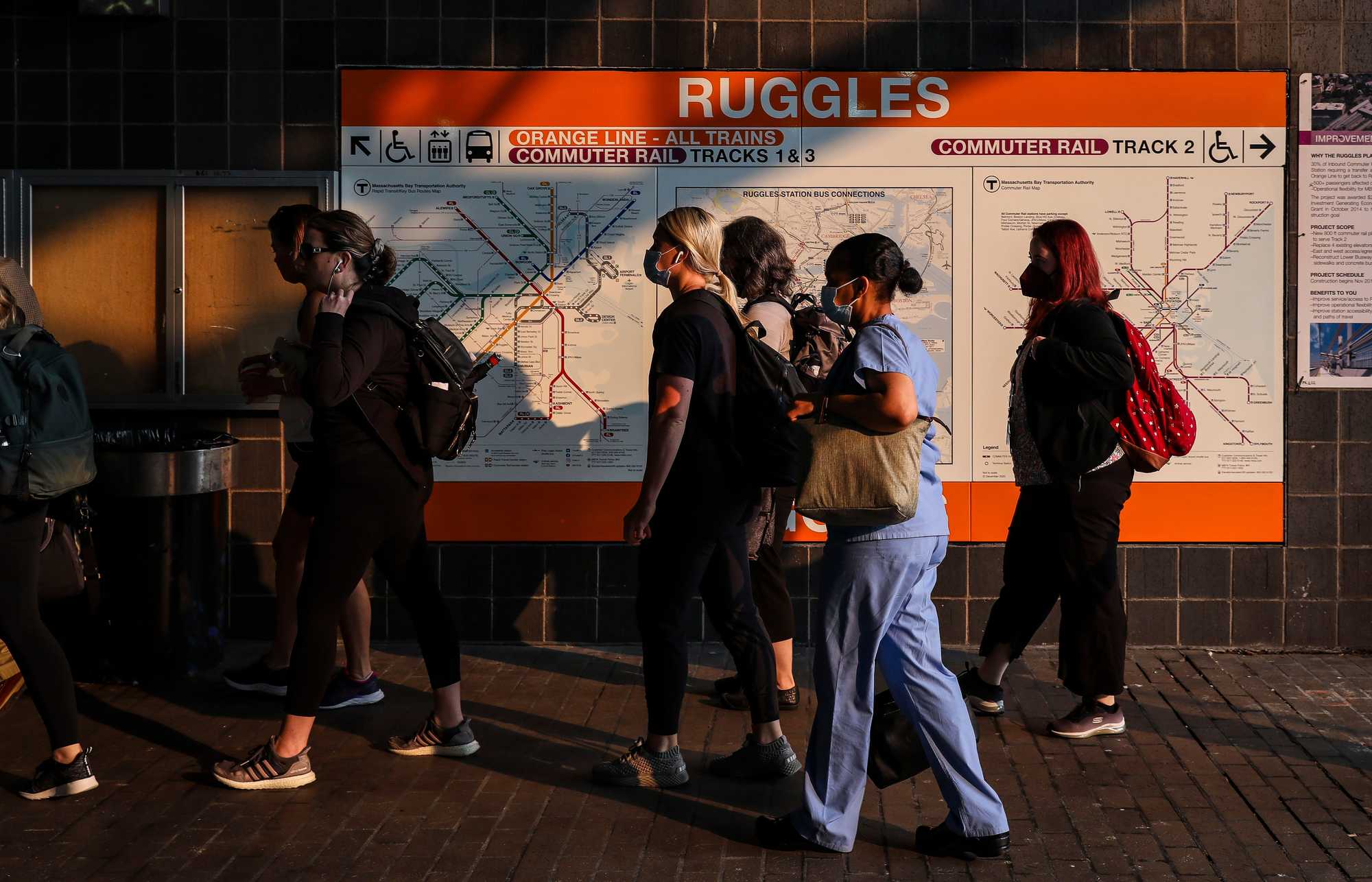 Commuters arrived to Ruggles Station in Roxbury on a Tuesday morning.