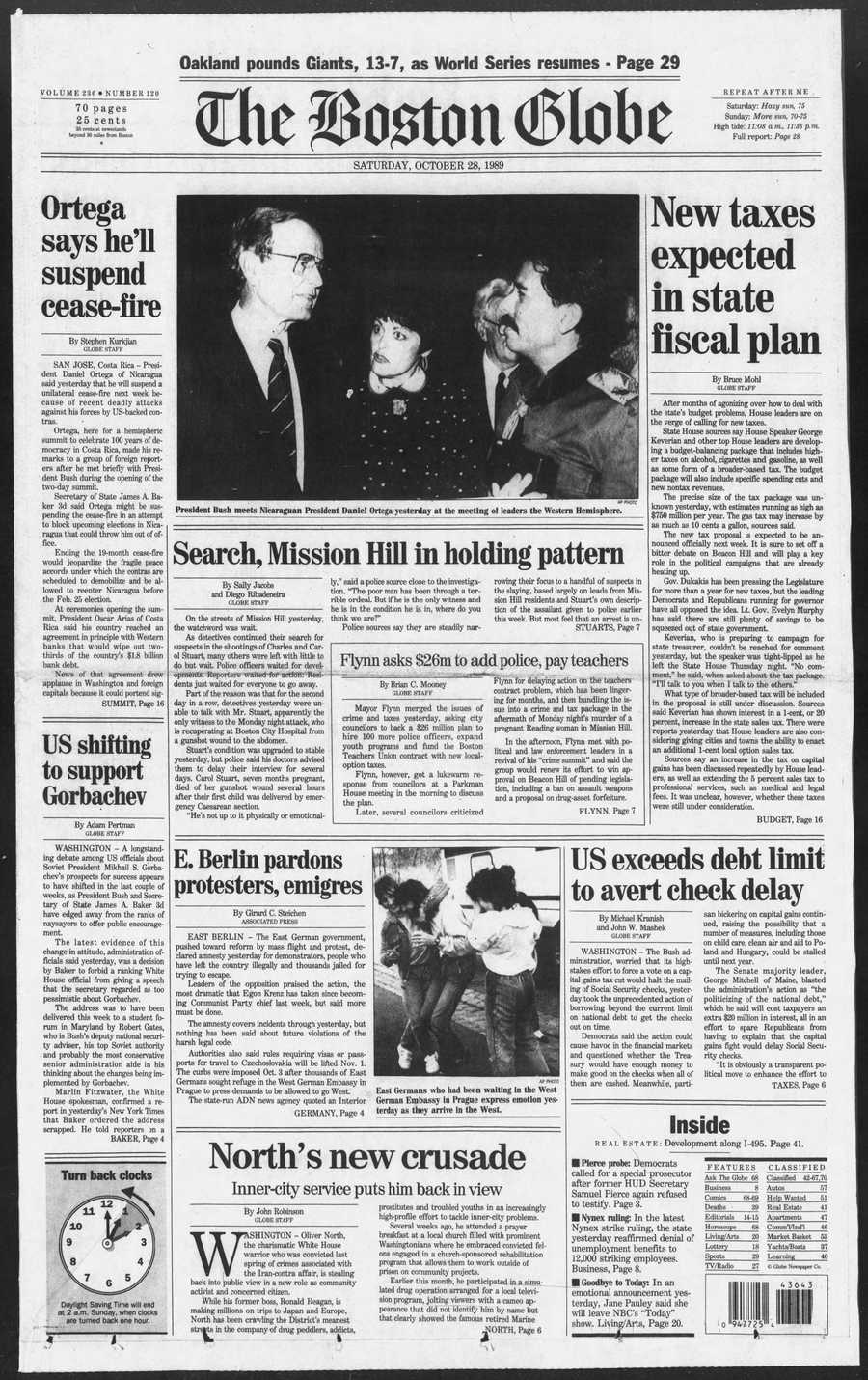 Boston Globe front from Oct. 28, 1989