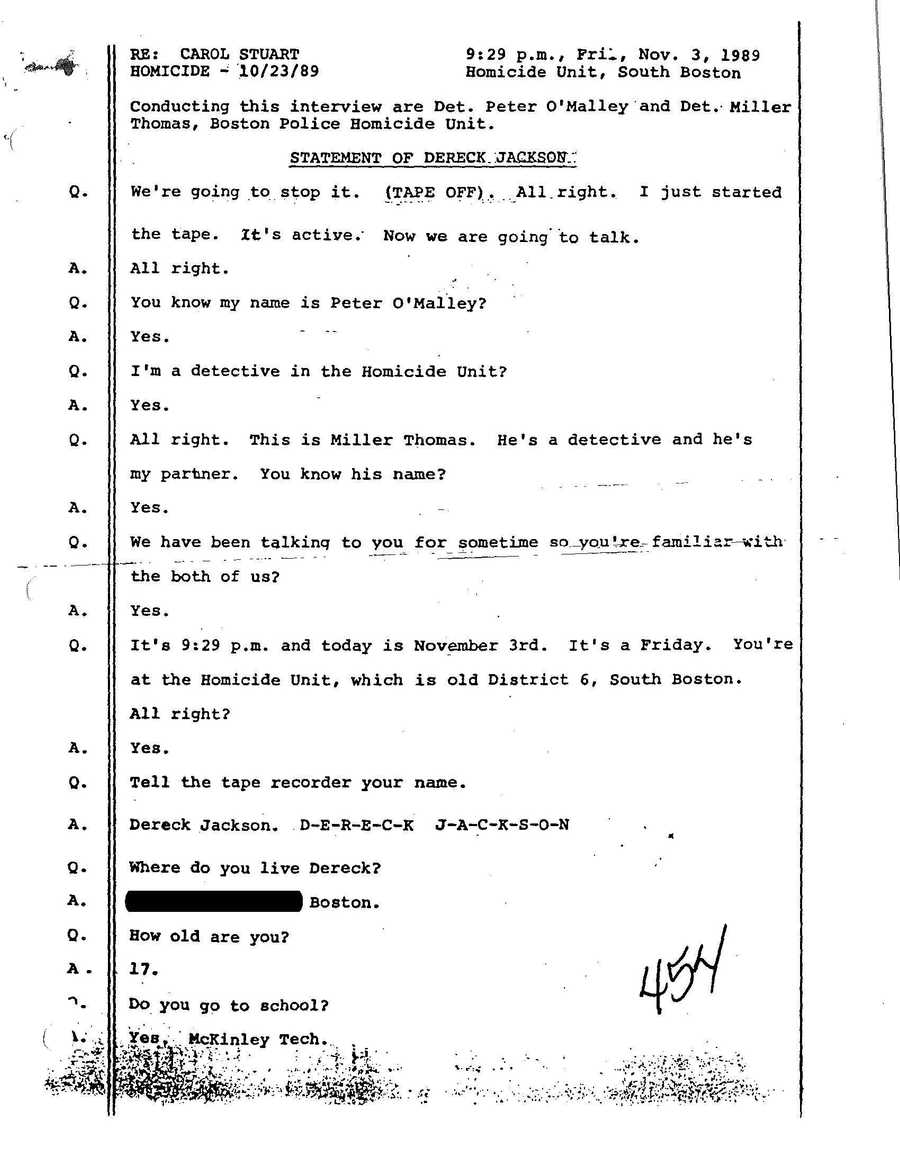 Statement of Dereck Jackson, page 1. (Boston Homicide)