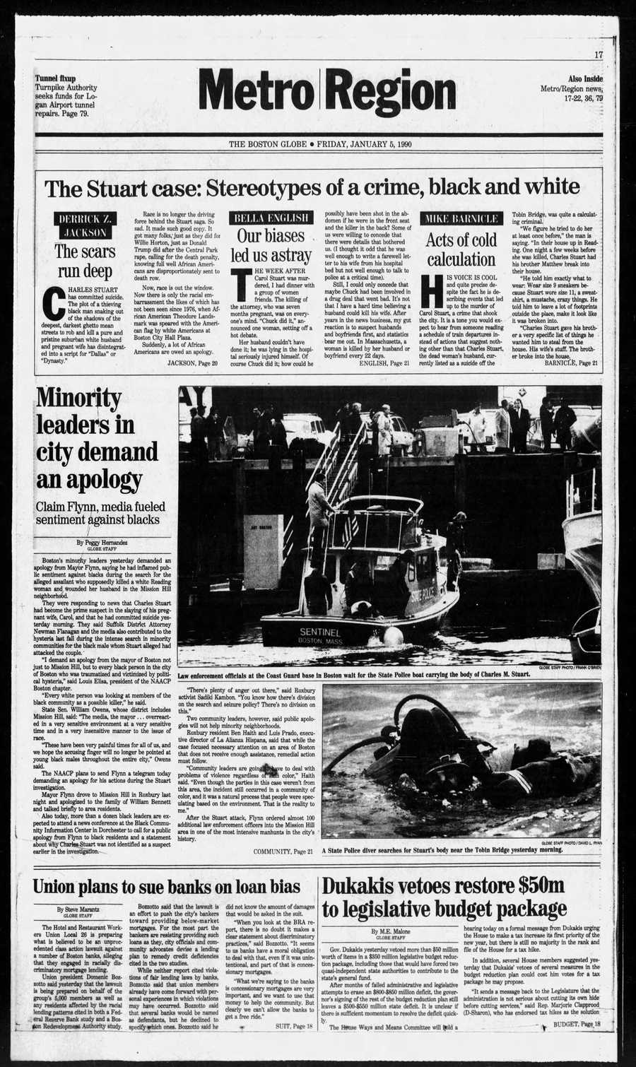Boston Globe metro front from Jan. 5, 1990