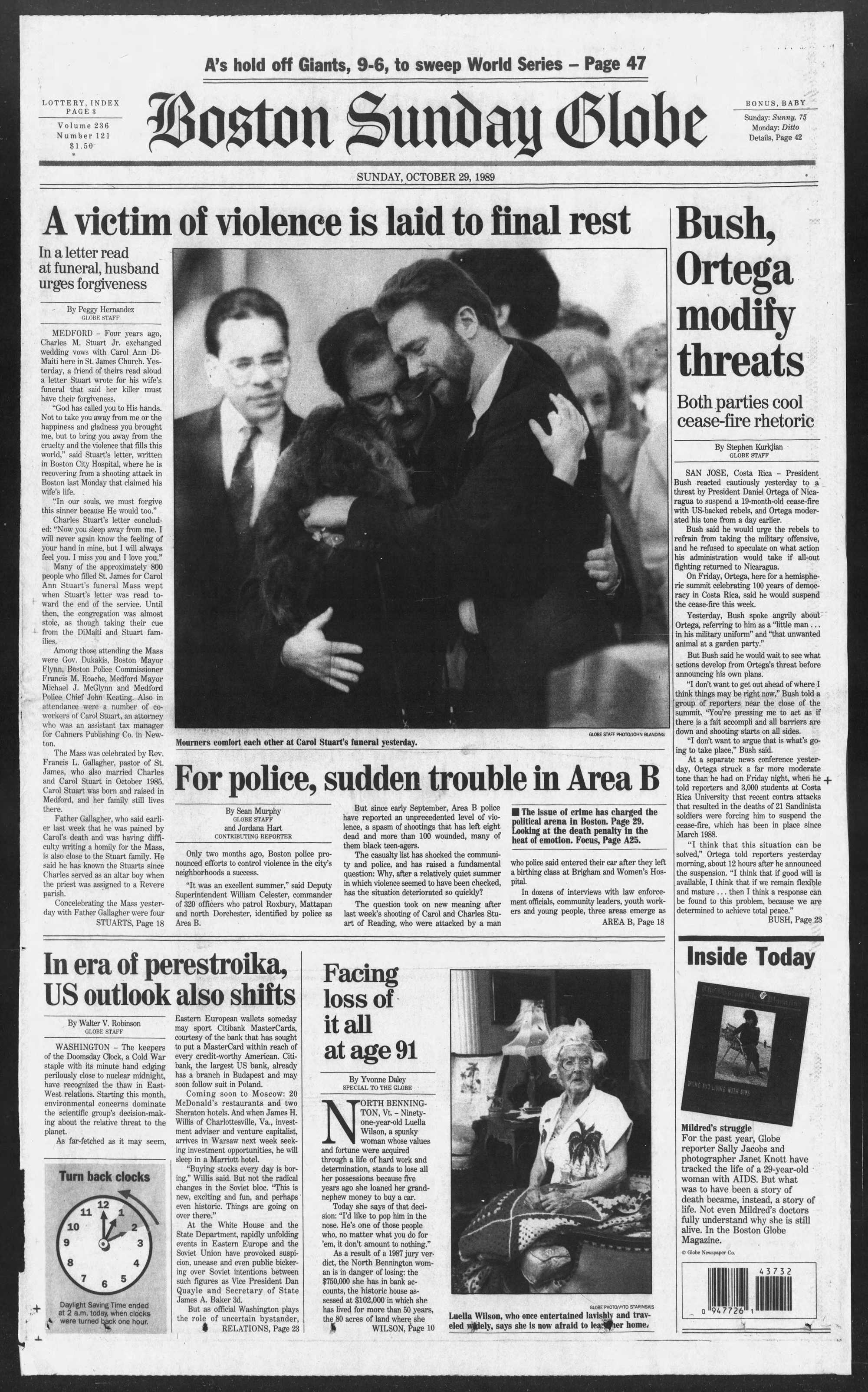 Boston Globe front from Oct. 29, 1989
