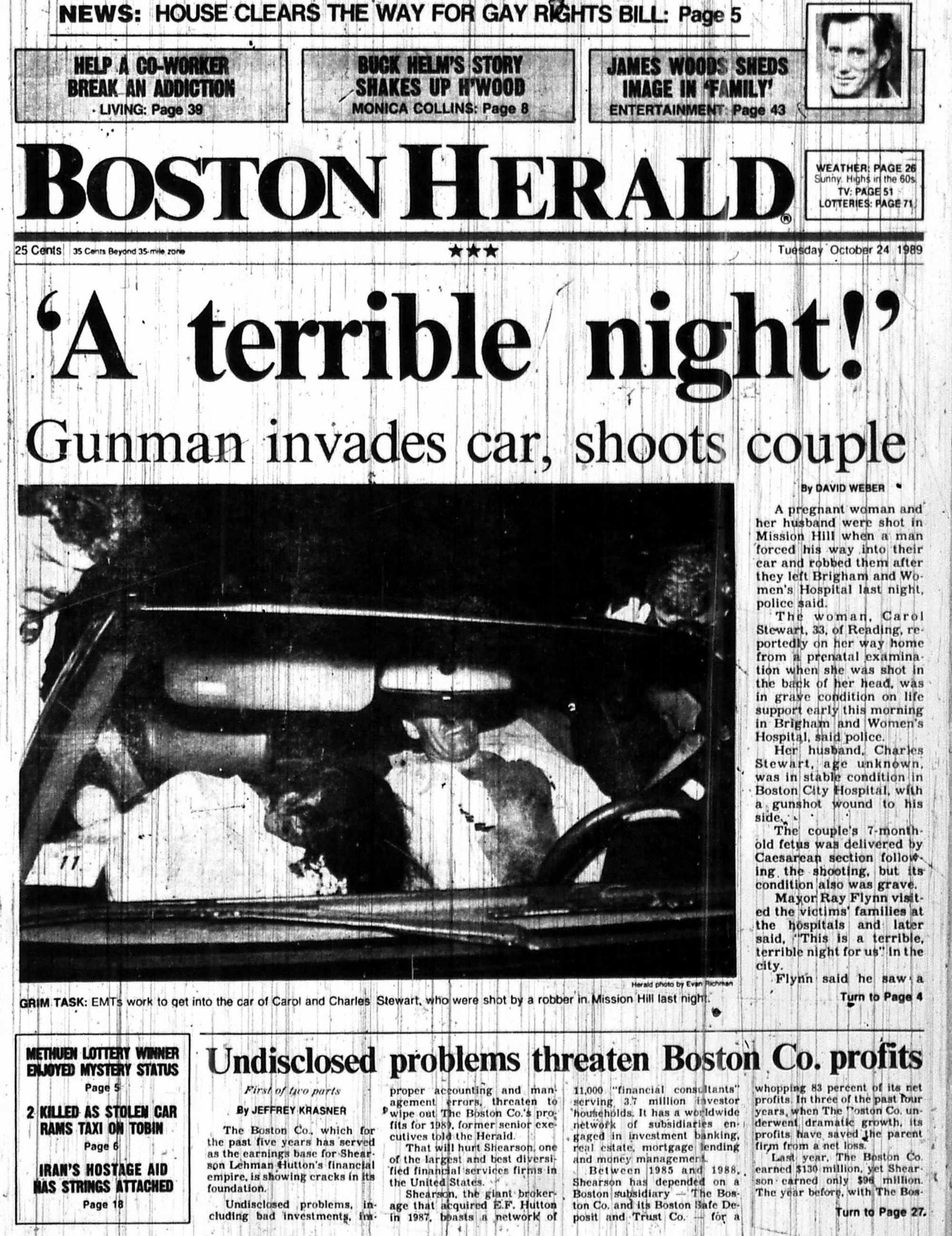 The front page of the Boston Herald on Oct. 24, 1989. 