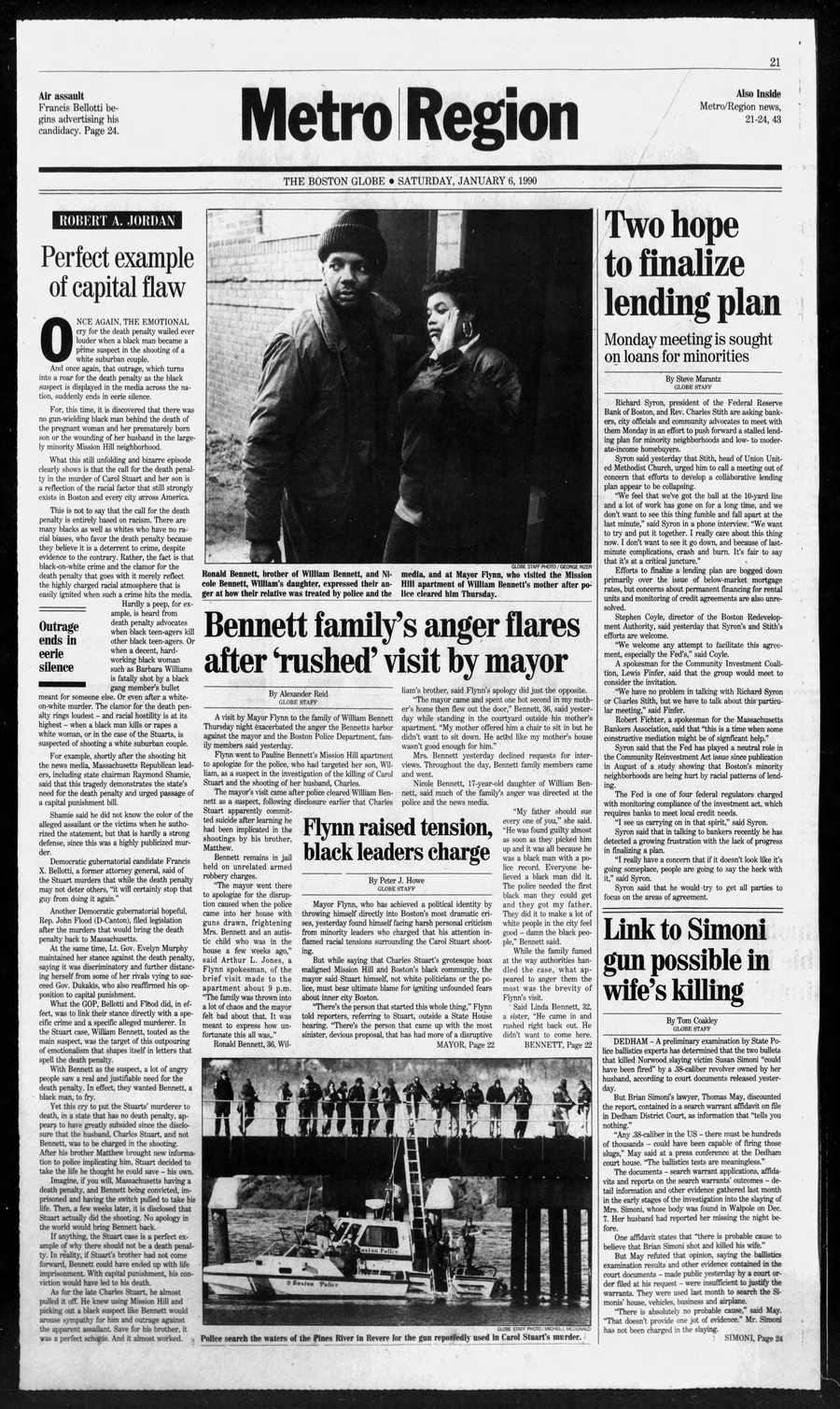 Boston Globe metro front from Jan. 6, 1990
