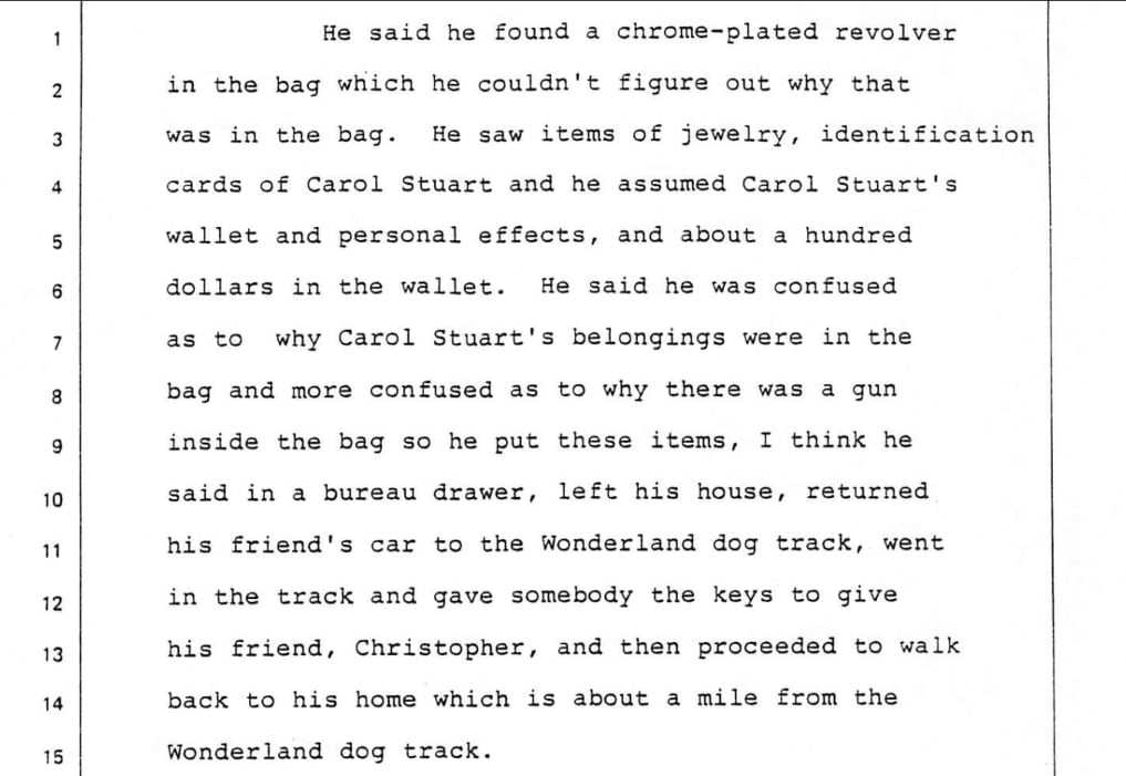 A description of Matthew Stuart's discovery of a gun from his plea hearing. 