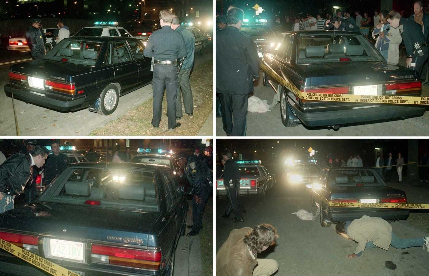 Police investigated Charles Stuart’s car at the scene of the shooting in Mission Hill on Oct. 23, 1989. (Tom Herde/Globe Staff)