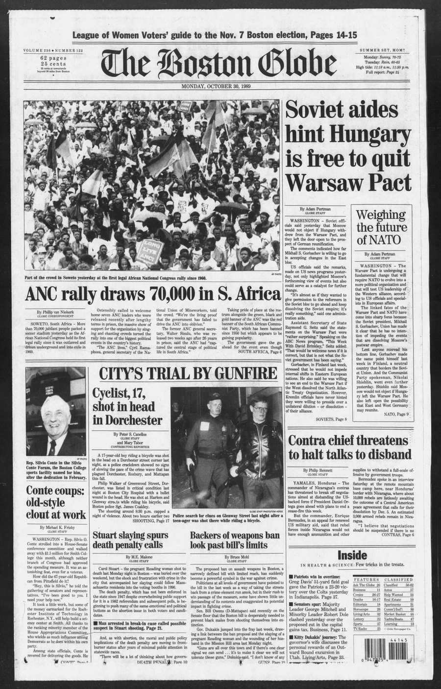 Boston Globe front from Oct. 30, 1989