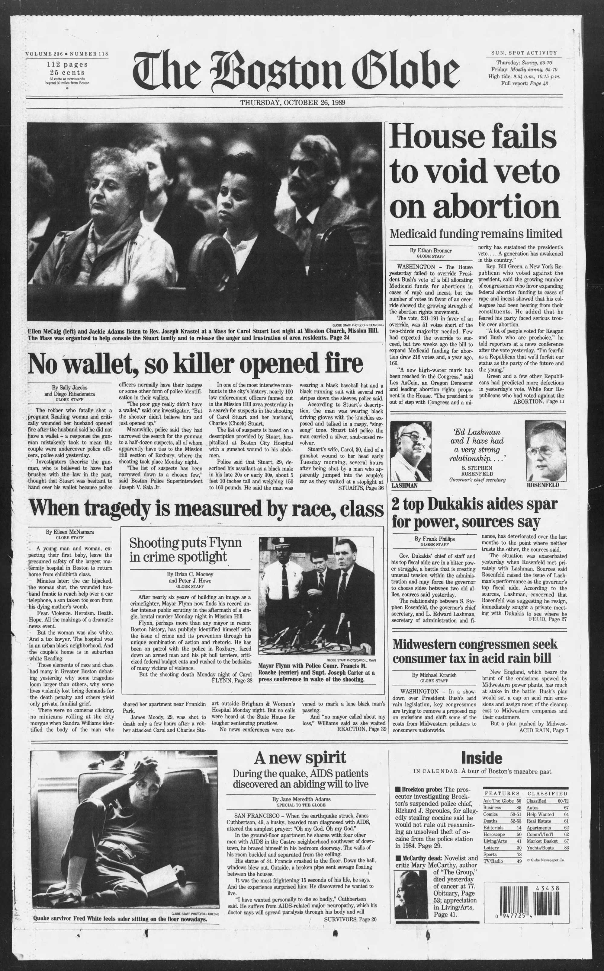 Boston Globe front page from Oct. 26, 1989.