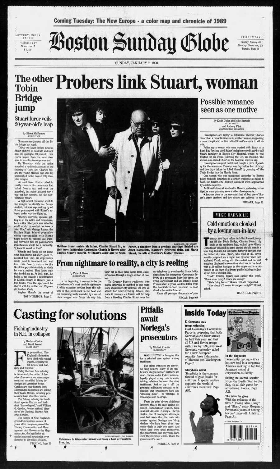 Boston Globe front from Jan. 7, 1990