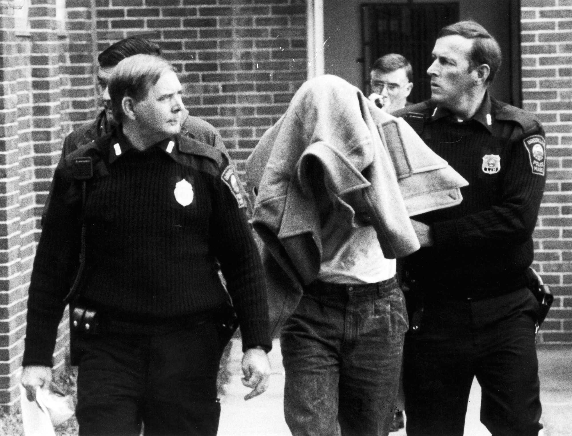 William "Willie" Bennett covered his face after his arraignment at Brookline District Court on Nov. 13, 1989. He was arraigned on charges he robbed a Brookline video store at gunpoint on Oct. 2. At the time, he was also the main suspect in the shootings of Carol Stuart and Charles Stuart.