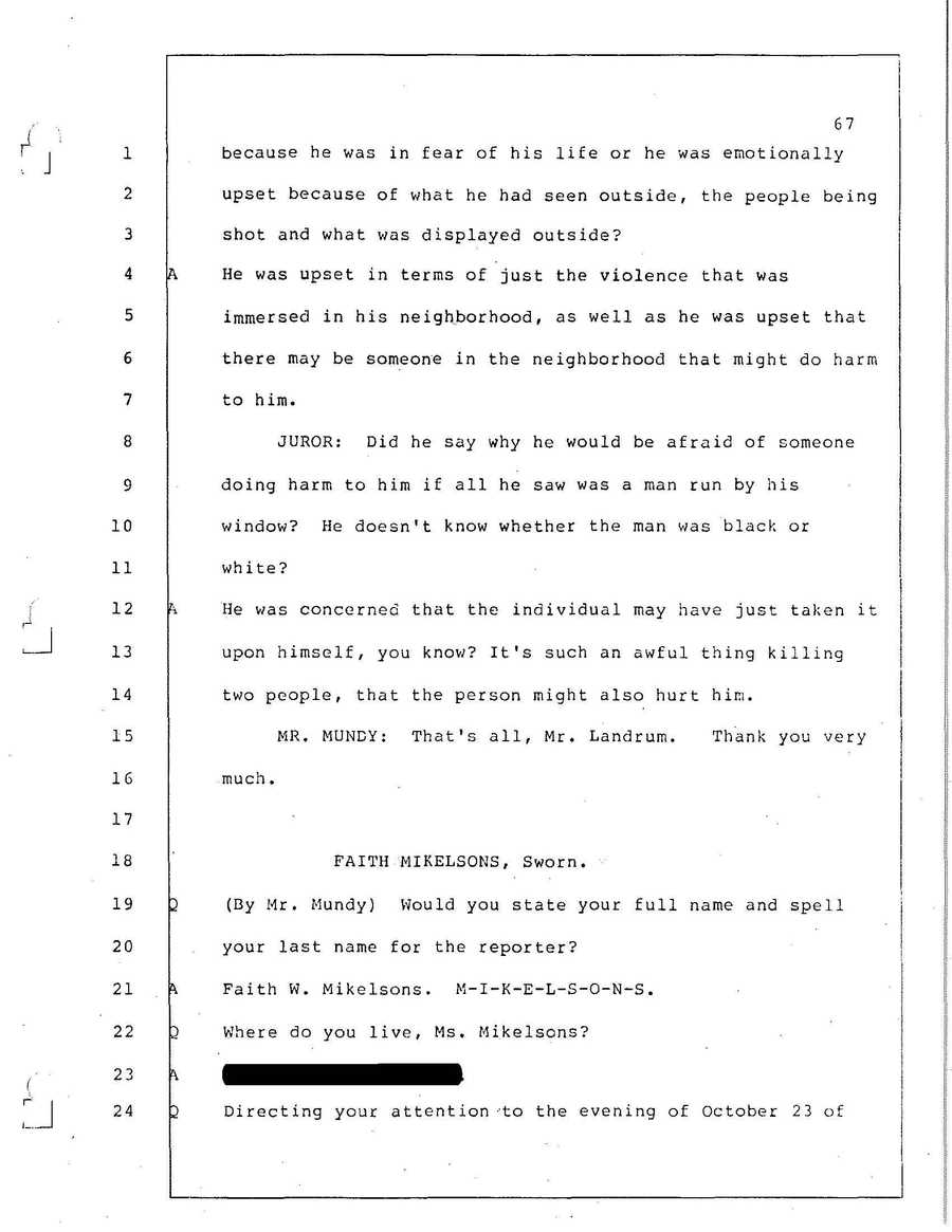Faith Mikelsons was one of three people who told police she saw a third person in the car with Chuck and Carol on the night of the murder. This is her testimony before a federal grand jury.