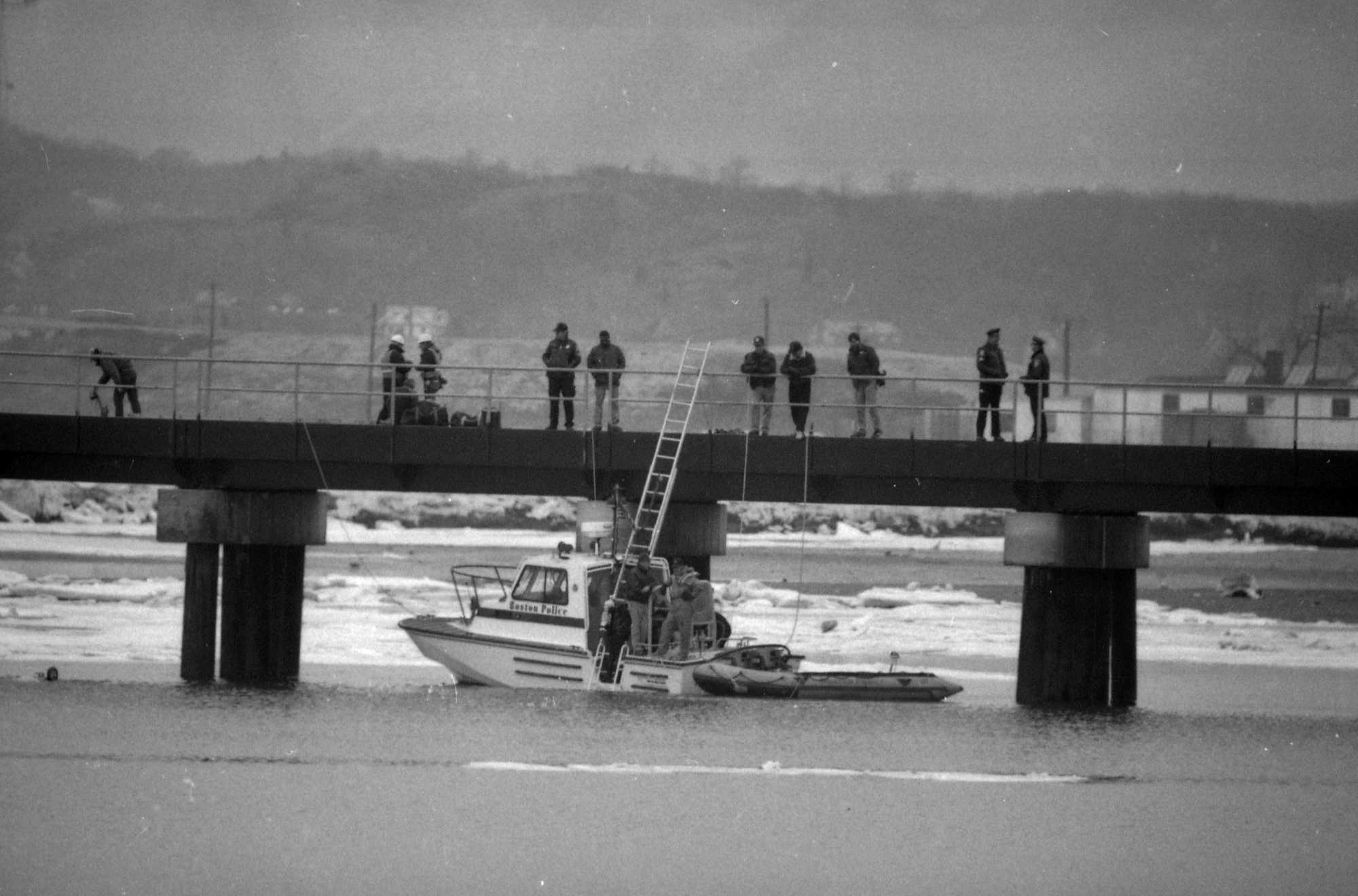 On Jan. 5, 1990, Boston police divers searched the Pines River for the gun used in the murder of Carol Stuart.