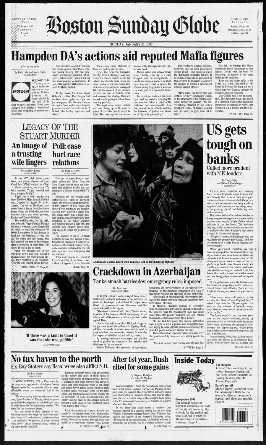 Boston Globe front from Jan. 21, 1990