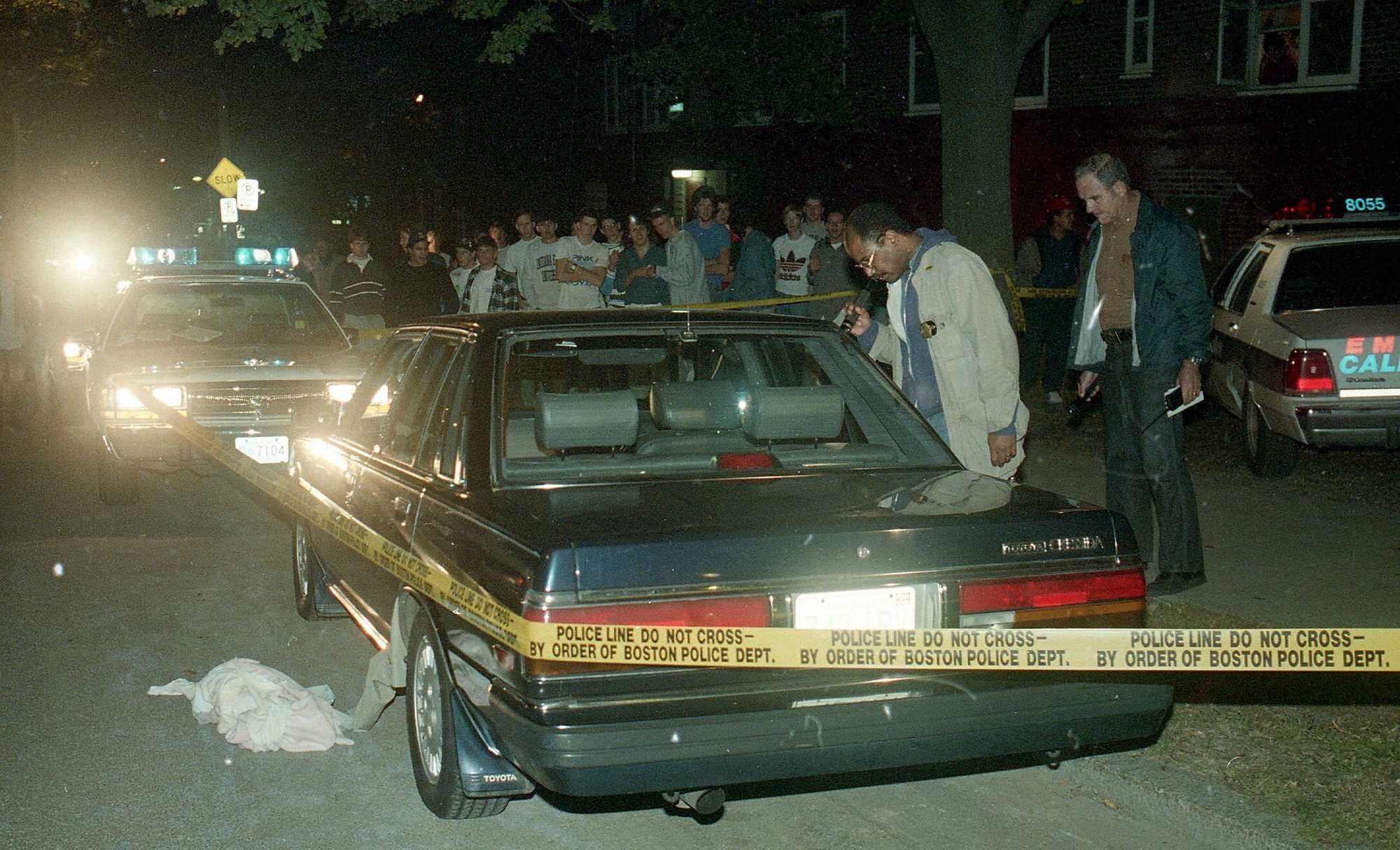 10/23/1989 Boston, MA Police investigate Charles Stuart's car at the crime scene on St. Alphonsus St. in Mission Hill after Carol Stuart was murdered.