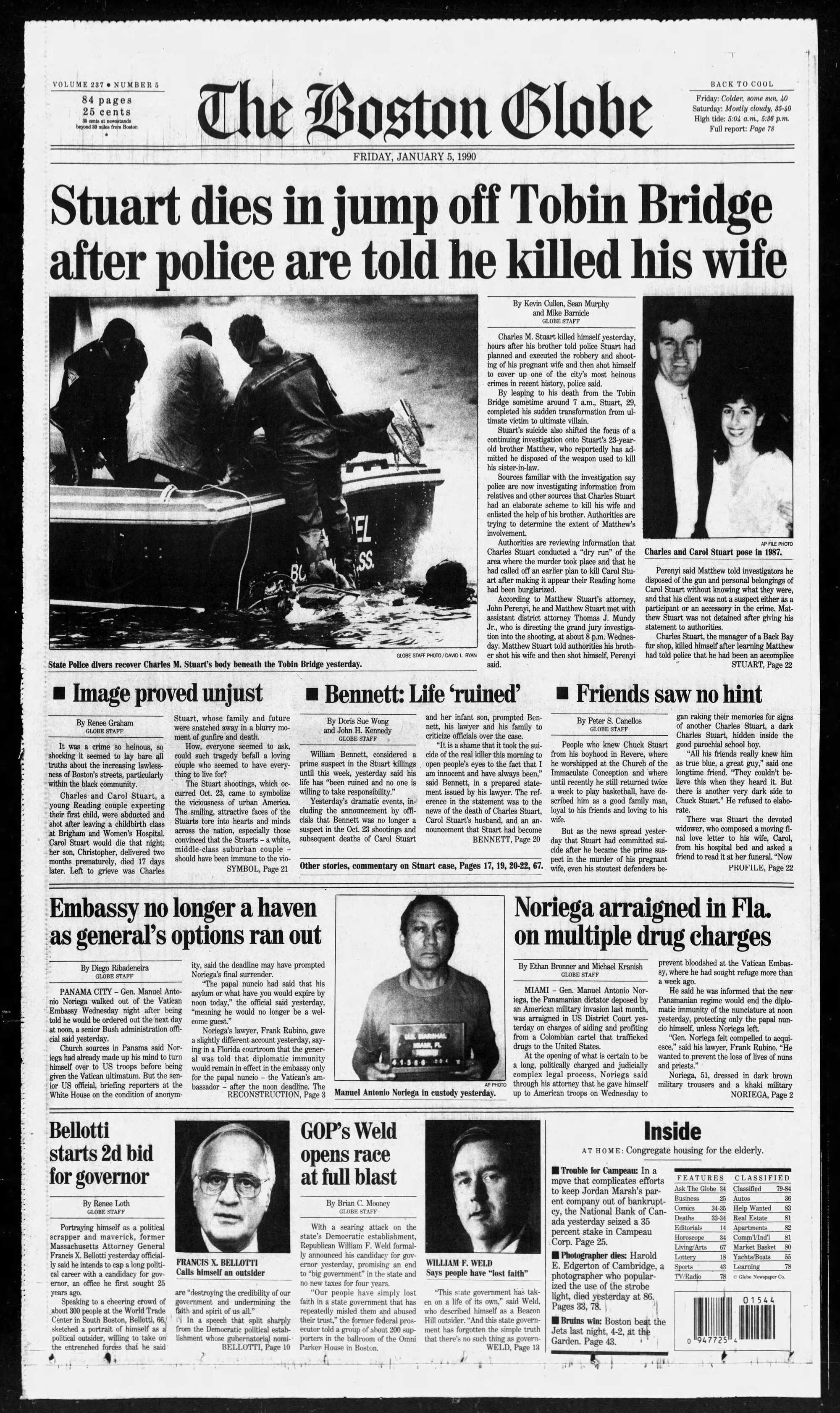 Boston Globe front from Jan. 5, 1990