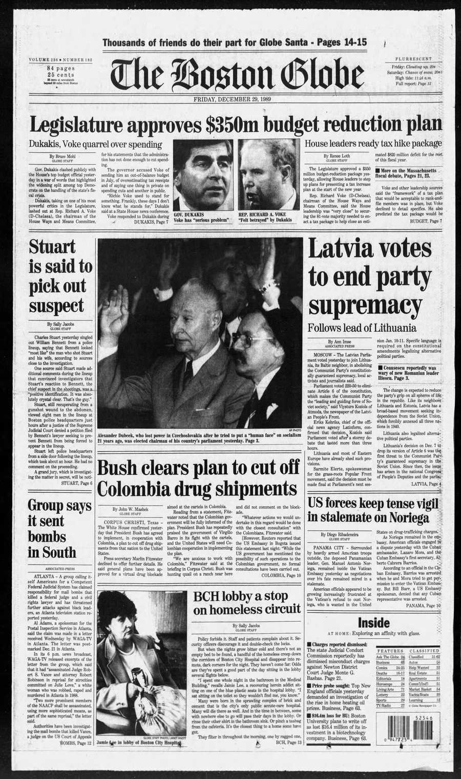 Boston Globe front from Dec. 29, 1989