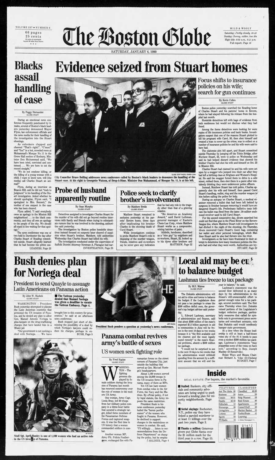 Boston Globe front from Jan. 6, 1990