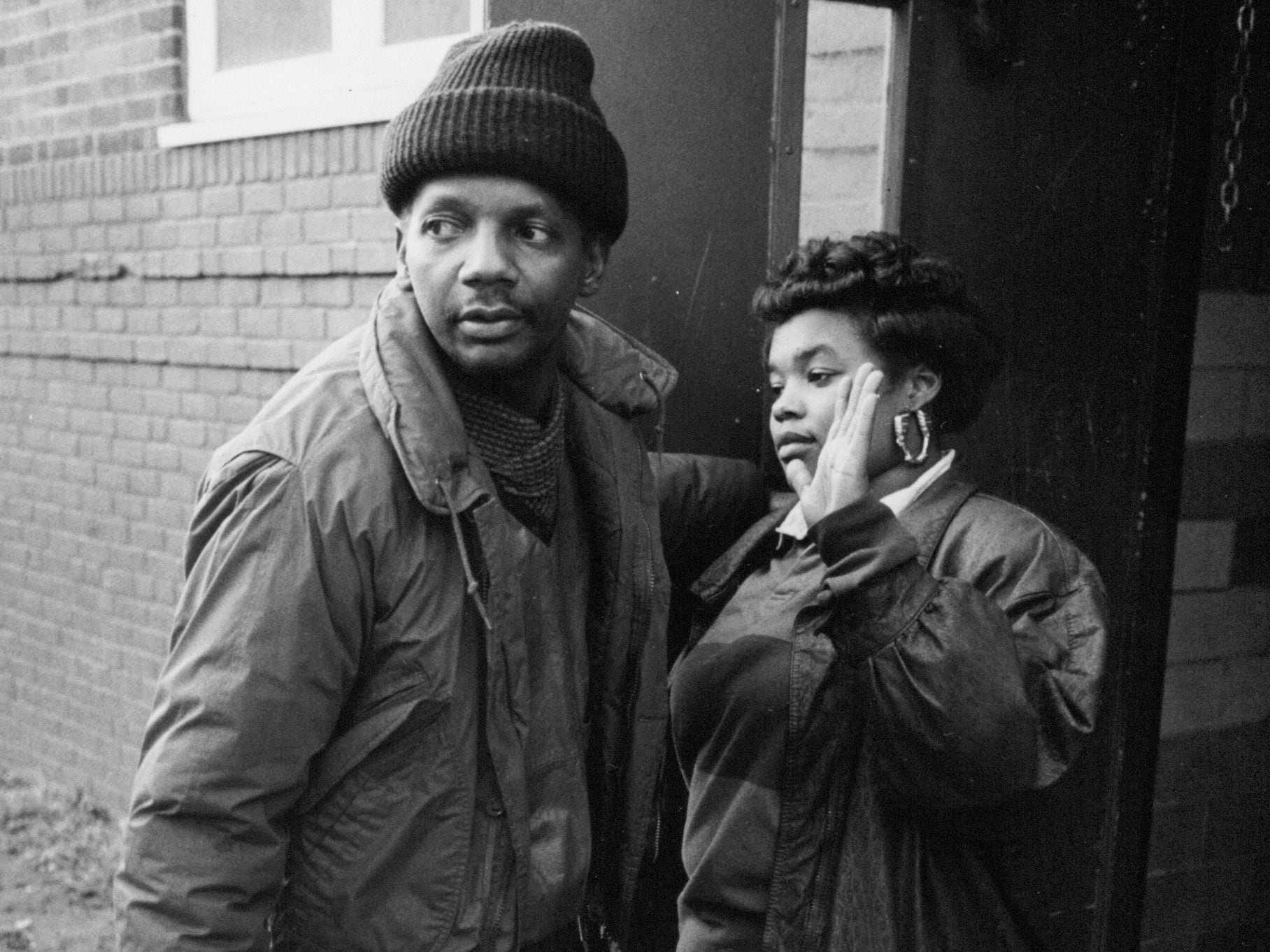 Ronald Bennett, brother of William, and Nicole Bennett, William's daughter, expressed frustration with how William was treated during the Carol Stuart investigation. They are standing outside of their Mission Hill apartment on Jan. 5, 1990. 